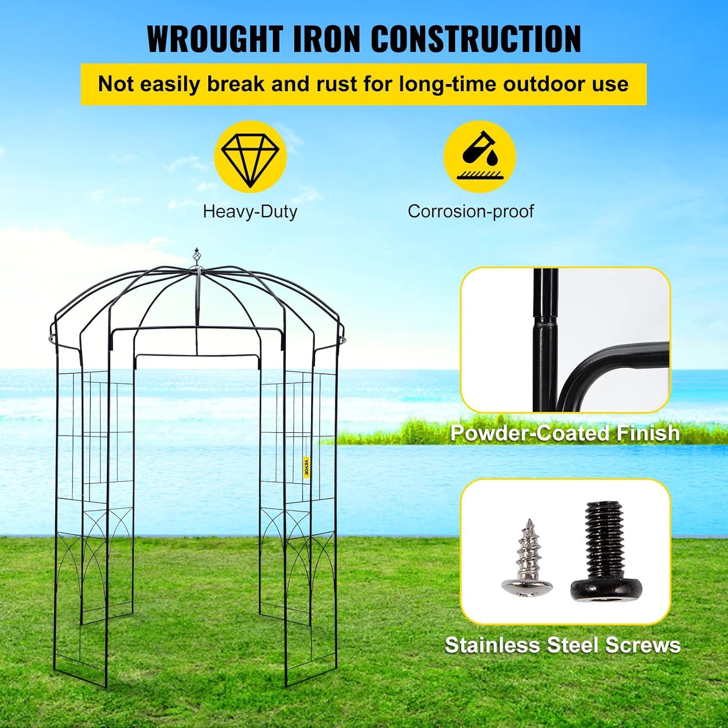 imageVEVOR Birdcage Shape Garden Arch 9 High x 66 Wide Heavy Duty Wrought Iron Arbor Wedding Trellis for Climbing Vines in Outdoor Garden Lawn Backyard Patio BlackBlack