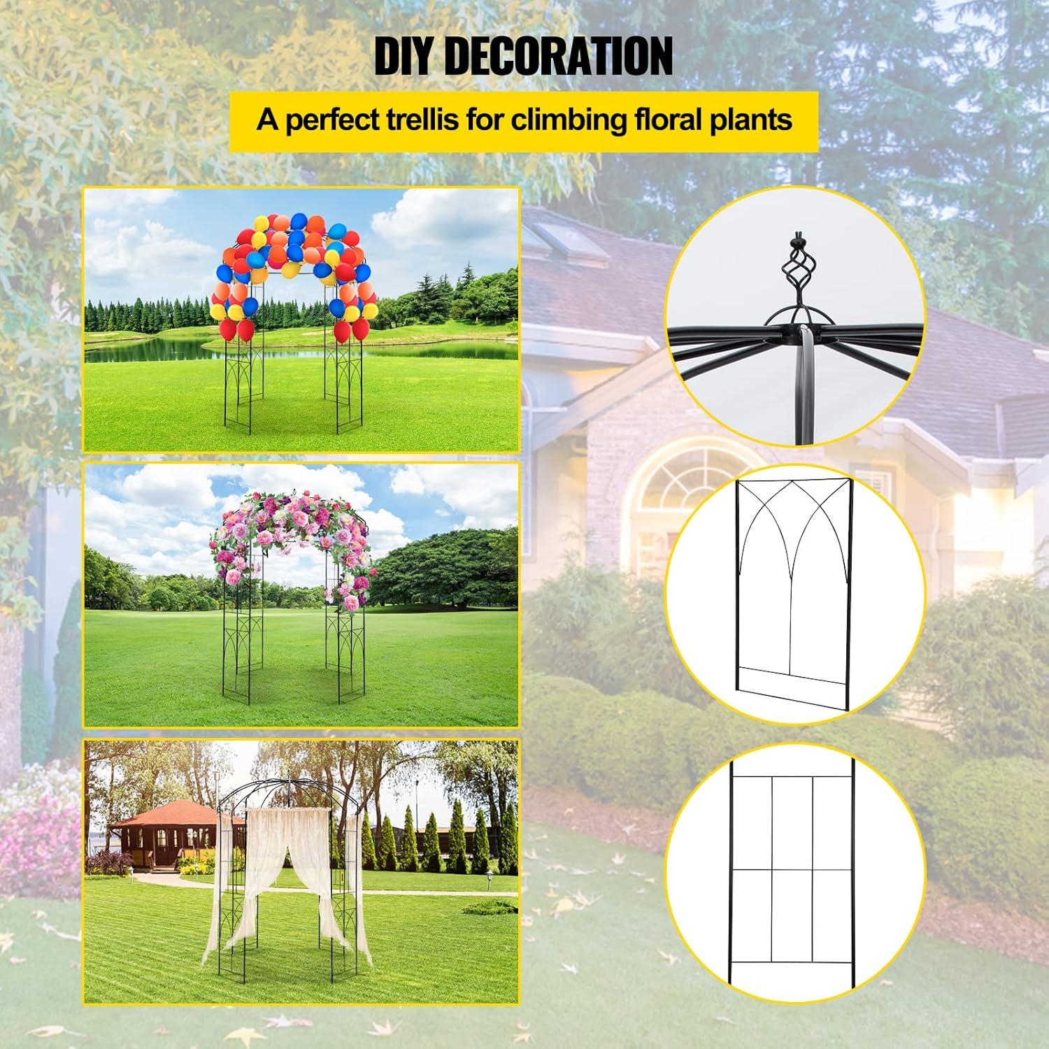 imageVEVOR Birdcage Shape Garden Arch 9 High x 66 Wide Heavy Duty Wrought Iron Arbor Wedding Trellis for Climbing Vines in Outdoor Garden Lawn Backyard Patio BlackBlack