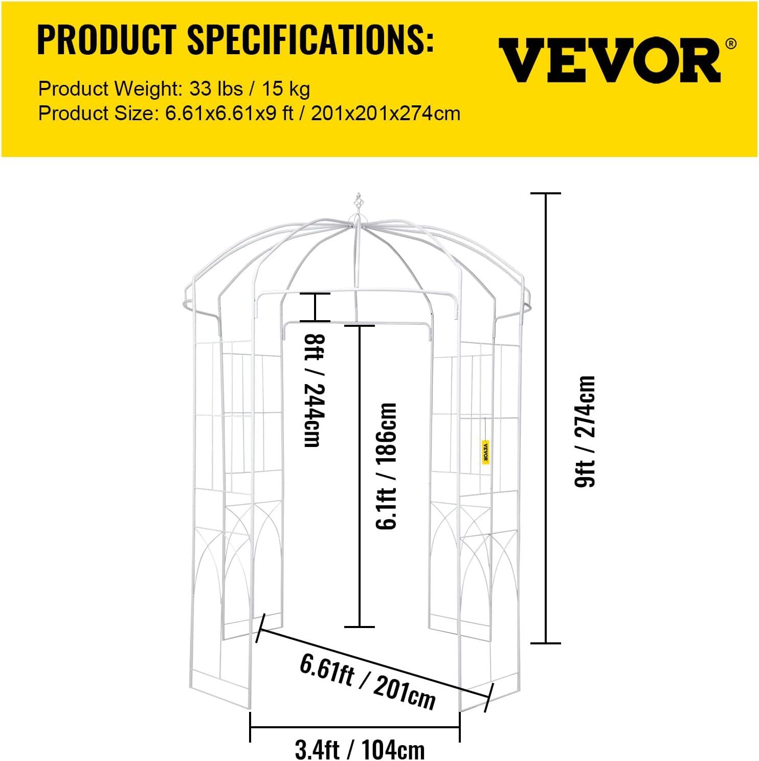 imageVEVOR Birdcage Shape Garden Arch 9 High x 66 Wide Heavy Duty Wrought Iron Arbor Wedding Trellis for Climbing Vines in Outdoor Garden Lawn Backyard Patio BlackWhite