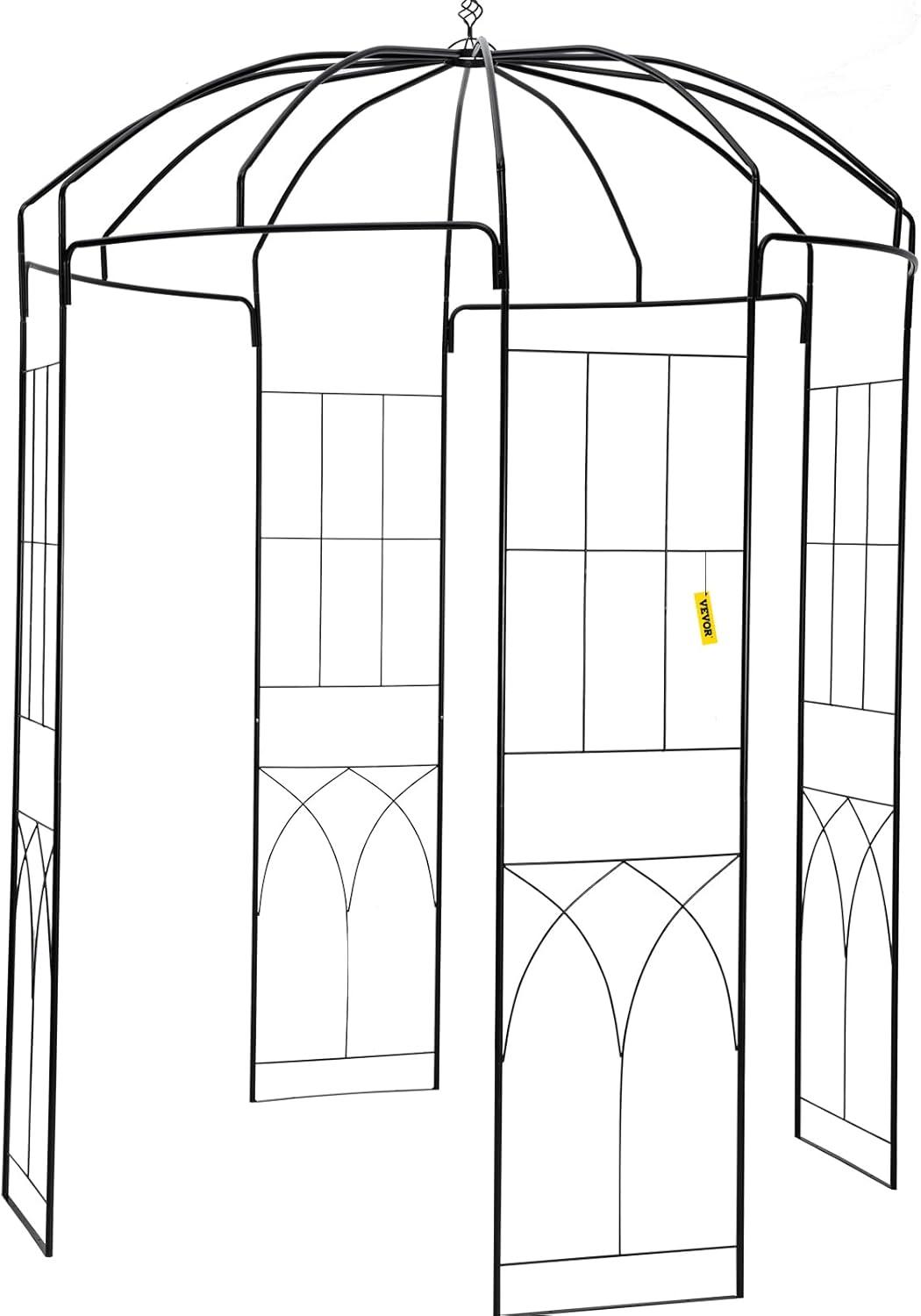 imageVEVOR Birdcage Shape Garden Arch 9 High x 66 Wide Heavy Duty Wrought Iron Arbor Wedding Trellis for Climbing Vines in Outdoor Garden Lawn Backyard Patio BlackBlack