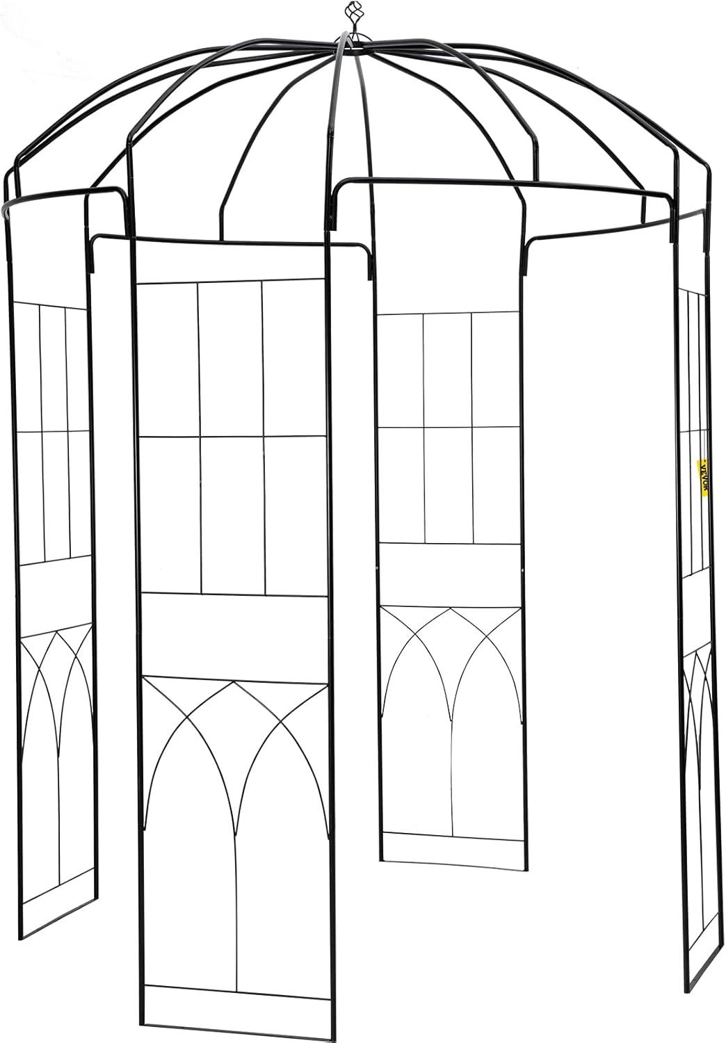 imageVEVOR Birdcage Shape Garden Arch 9 High x 66 Wide Heavy Duty Wrought Iron Arbor Wedding Trellis for Climbing Vines in Outdoor Garden Lawn Backyard Patio BlackBlack