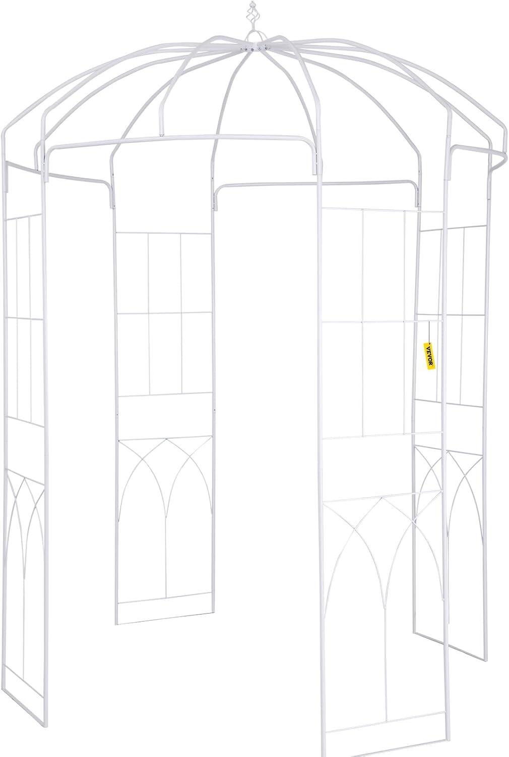 imageVEVOR Birdcage Shape Garden Arch 9 High x 66 Wide Heavy Duty Wrought Iron Arbor Wedding Trellis for Climbing Vines in Outdoor Garden Lawn Backyard Patio BlackWhite