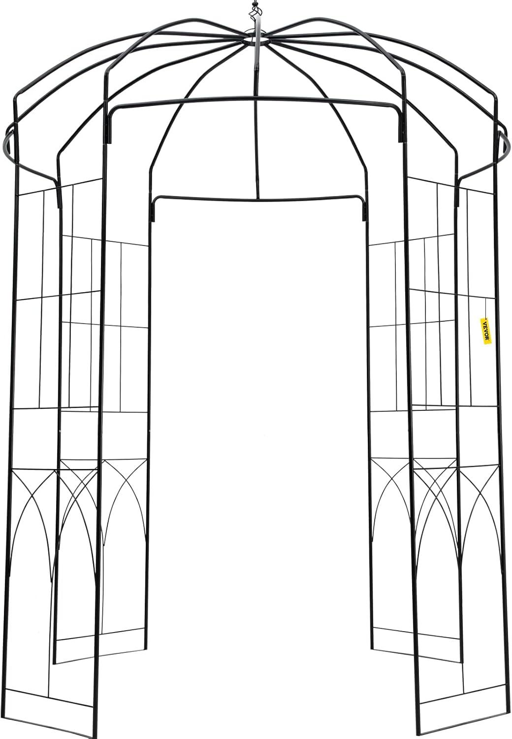 imageVEVOR Birdcage Shape Garden Arch 9 High x 66 Wide Heavy Duty Wrought Iron Arbor Wedding Trellis for Climbing Vines in Outdoor Garden Lawn Backyard Patio BlackBlack