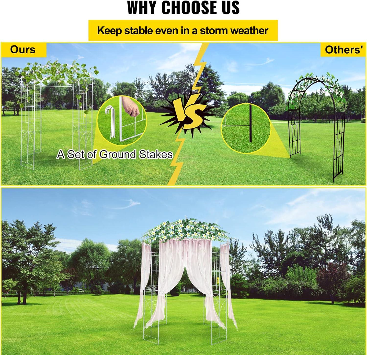 imageVEVOR Birdcage Shape Garden Arch 9 High x 66 Wide Heavy Duty Wrought Iron Arbor Wedding Trellis for Climbing Vines in Outdoor Garden Lawn Backyard Patio BlackWhite