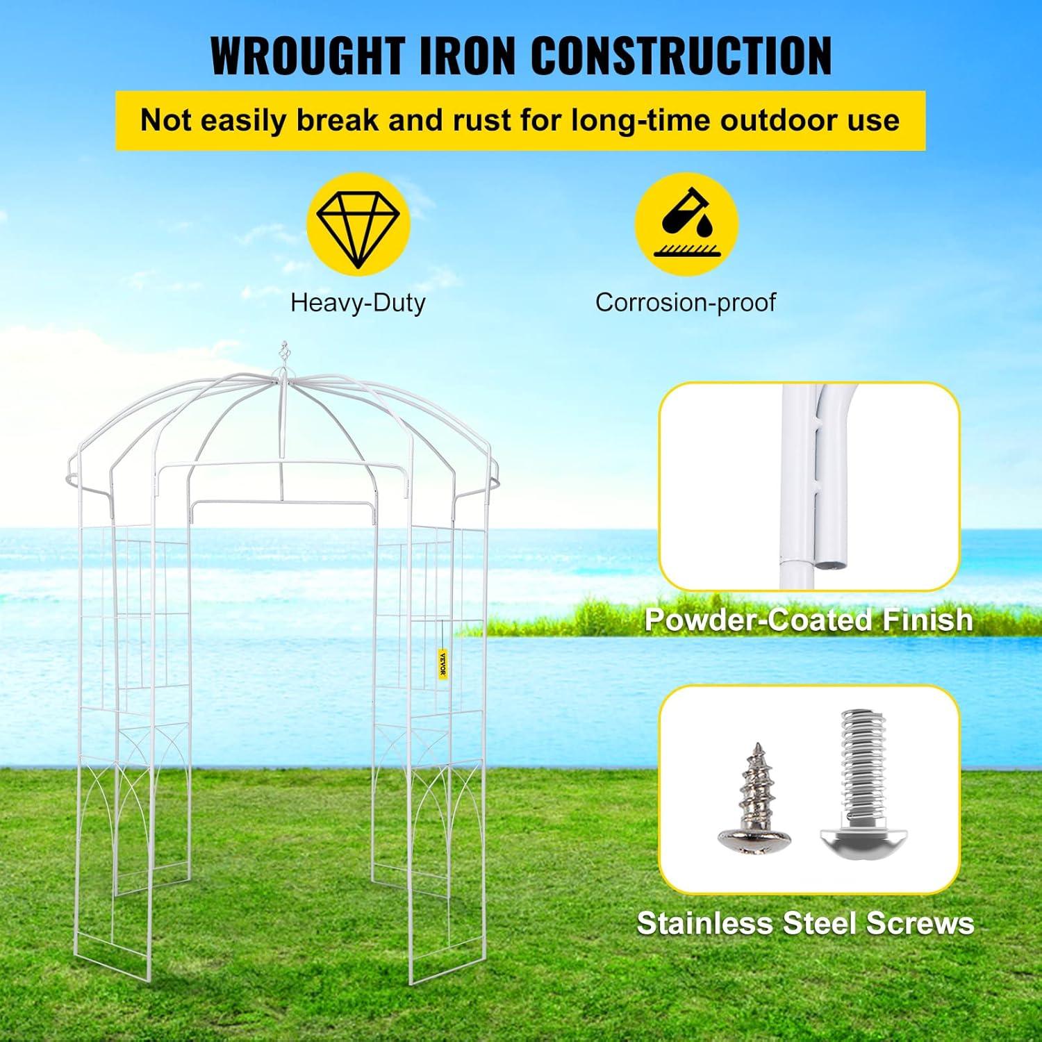 imageVEVOR Birdcage Shape Garden Arch 9 High x 66 Wide Heavy Duty Wrought Iron Arbor Wedding Trellis for Climbing Vines in Outdoor Garden Lawn Backyard Patio BlackWhite