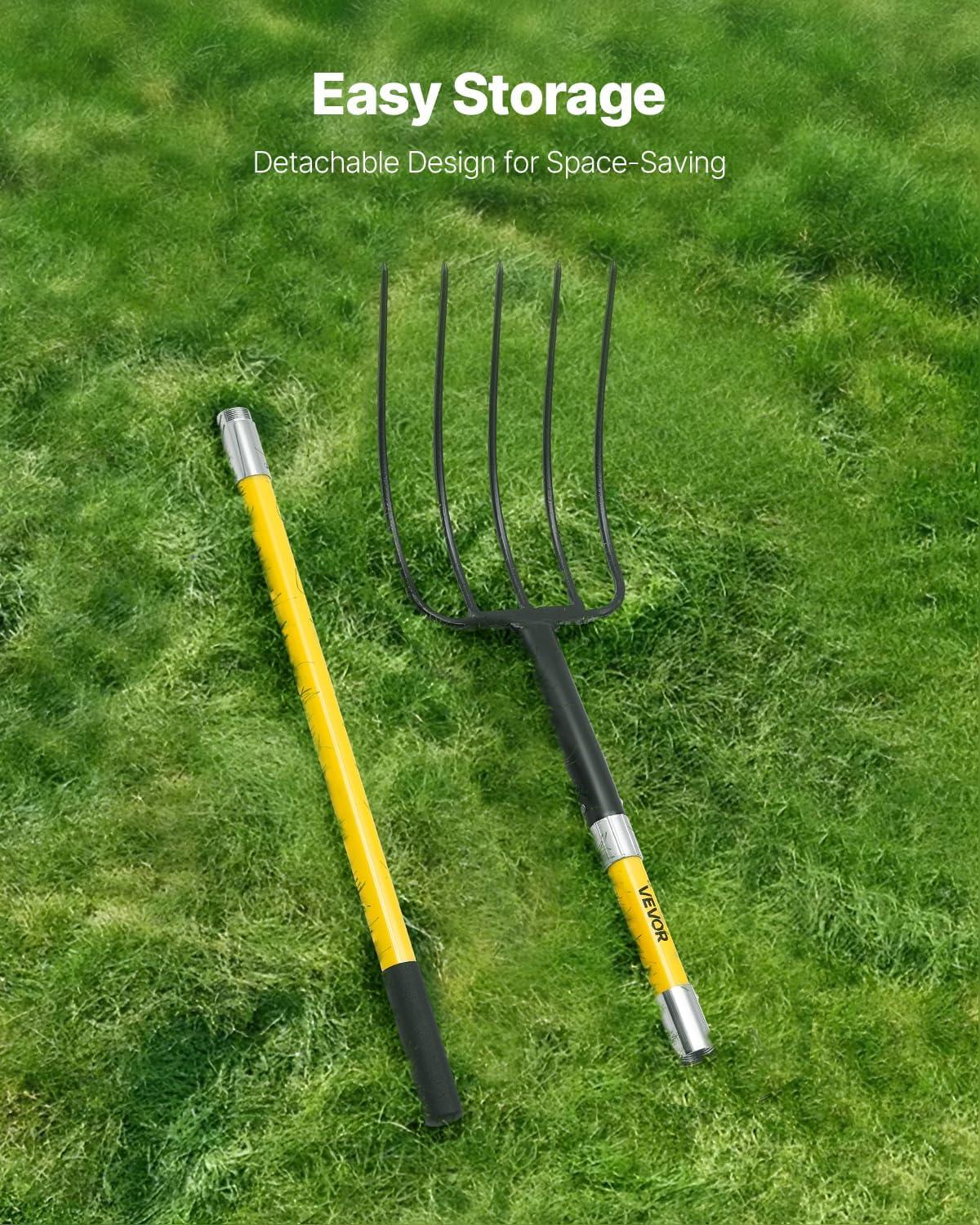 imageVEVOR Broad Fork 5Tine Pitchfork with Dual Fiberglass Handles Heavy Duty Garden Fork Ergonomic UShaped Design Broadfork Hand Tiller Gardening Tool for Composting Transplanting Aeration5Tine