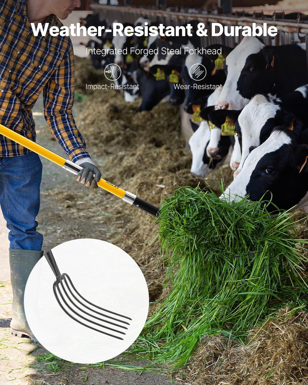 imageVEVOR Broad Fork 5Tine Pitchfork with Dual Fiberglass Handles Heavy Duty Garden Fork Ergonomic UShaped Design Broadfork Hand Tiller Gardening Tool for Composting Transplanting Aeration5Tine