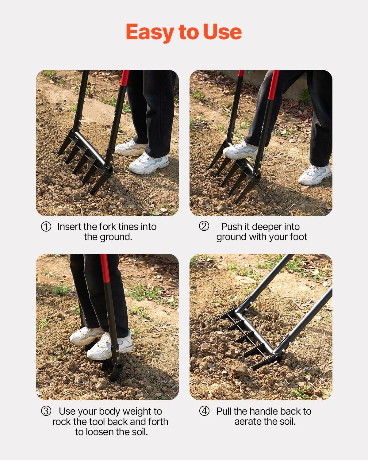 imageVEVOR Broad Fork 5Tine Pitchfork with Dual Fiberglass Handles Heavy Duty Garden Fork Ergonomic UShaped Design Broadfork Hand Tiller Gardening Tool for Composting Transplanting Aeration5TineU