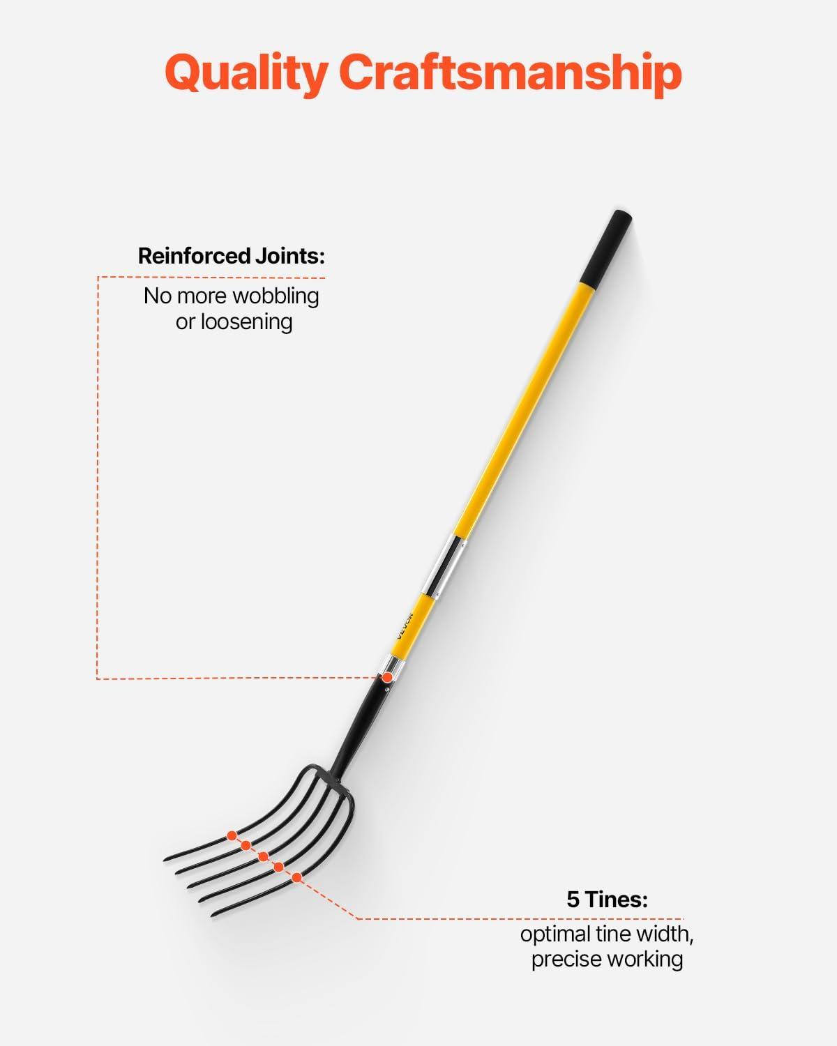 imageVEVOR Broad Fork 5Tine Pitchfork with Dual Fiberglass Handles Heavy Duty Garden Fork Ergonomic UShaped Design Broadfork Hand Tiller Gardening Tool for Composting Transplanting Aeration5Tine