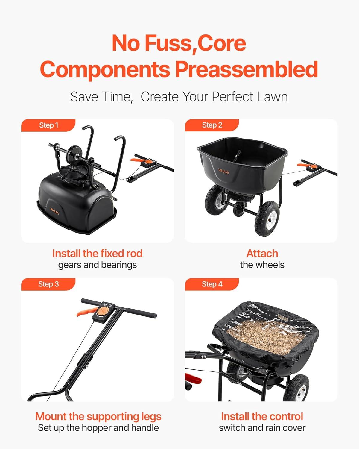 imageVEVOR Broadcast Spreader 60LBS Capacity WalkBehind Push Spreader 098 ft Spreading Width 10 in All Terrain Pneumatic Tires Lawn Spreaders with Hopper Grate for Seed Fertilizer Ice Melt60LB