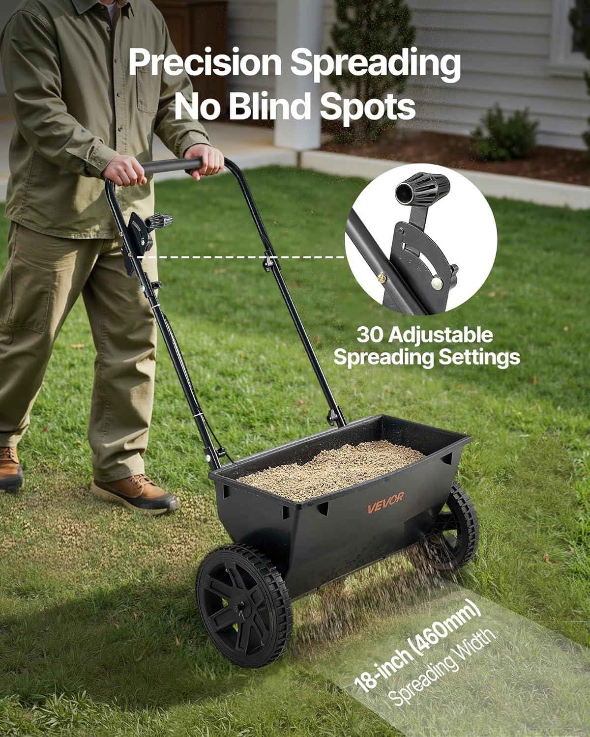 imageVEVOR Broadcast Spreader 60LBS Capacity WalkBehind Push Spreader 098 ft Spreading Width 10 in All Terrain Pneumatic Tires Lawn Spreaders with Hopper Grate for Seed Fertilizer Ice Melt50LB