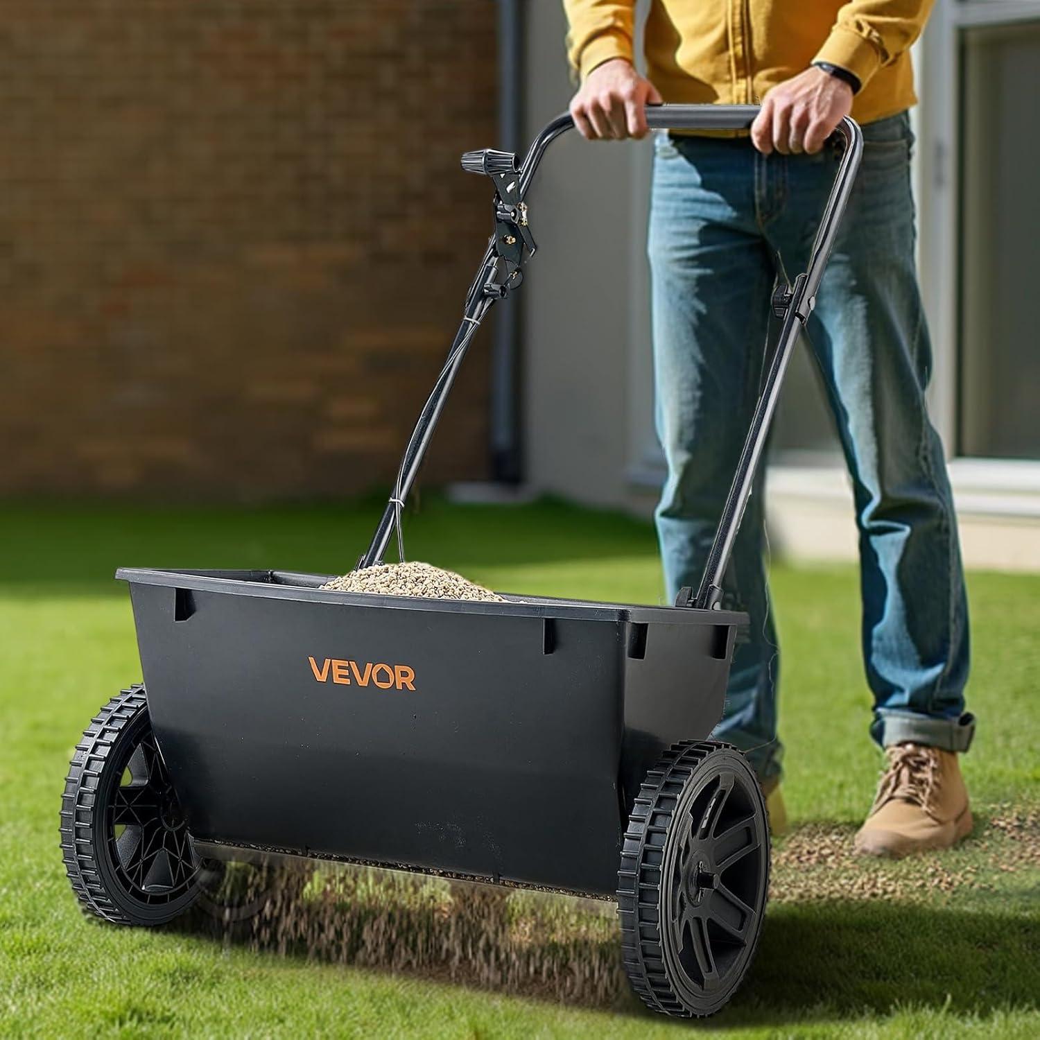 imageVEVOR Broadcast Spreader 60LBS Capacity WalkBehind Push Spreader 098 ft Spreading Width 10 in All Terrain Pneumatic Tires Lawn Spreaders with Hopper Grate for Seed Fertilizer Ice Melt50LB