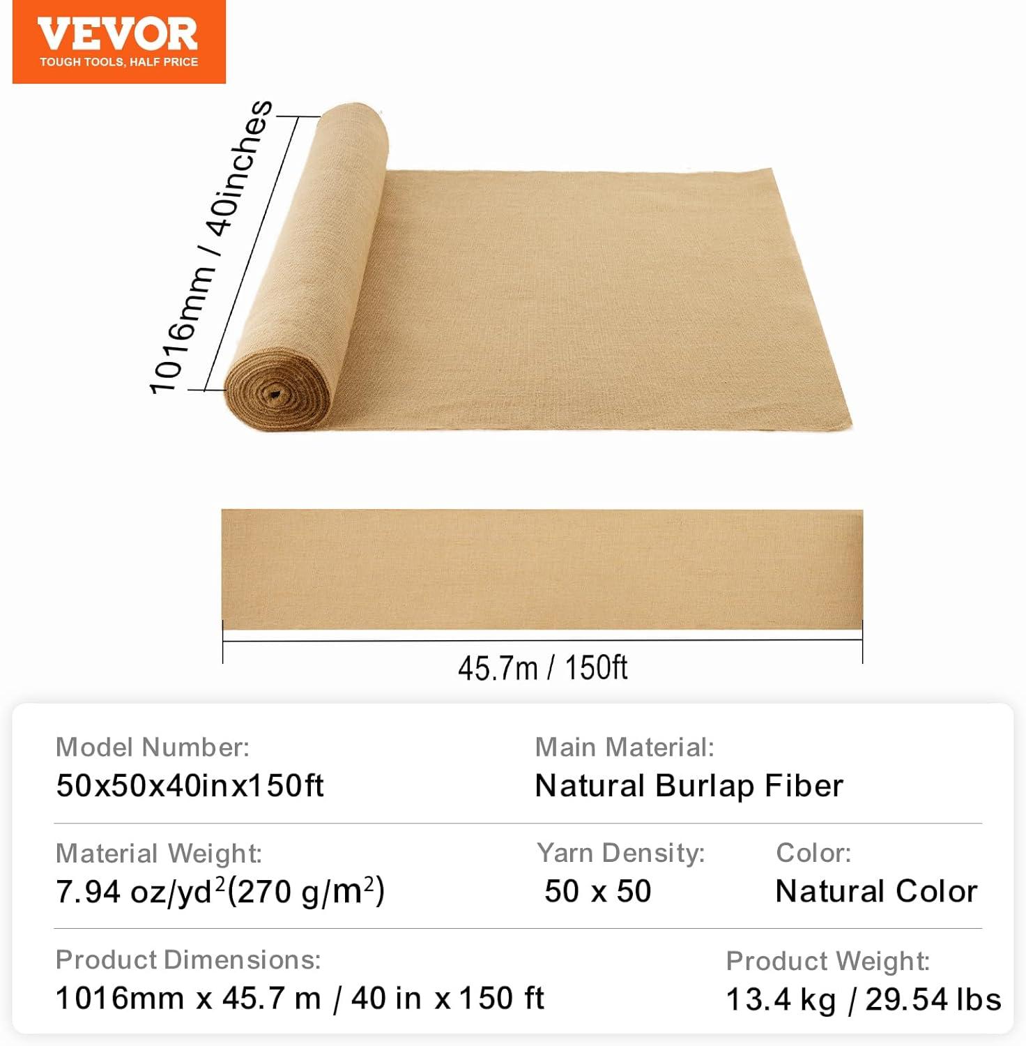 imageVEVOR Burlap Fabric Roll 14 x 30 ft High Density Natural Jute Fiber Material for Outdoor Plant Care Tree Wrap Roll Decor DIY Crafts Wedding Garden Weed Barrier Plants ampamp Trees Winter Covering40 inch x 150 ft