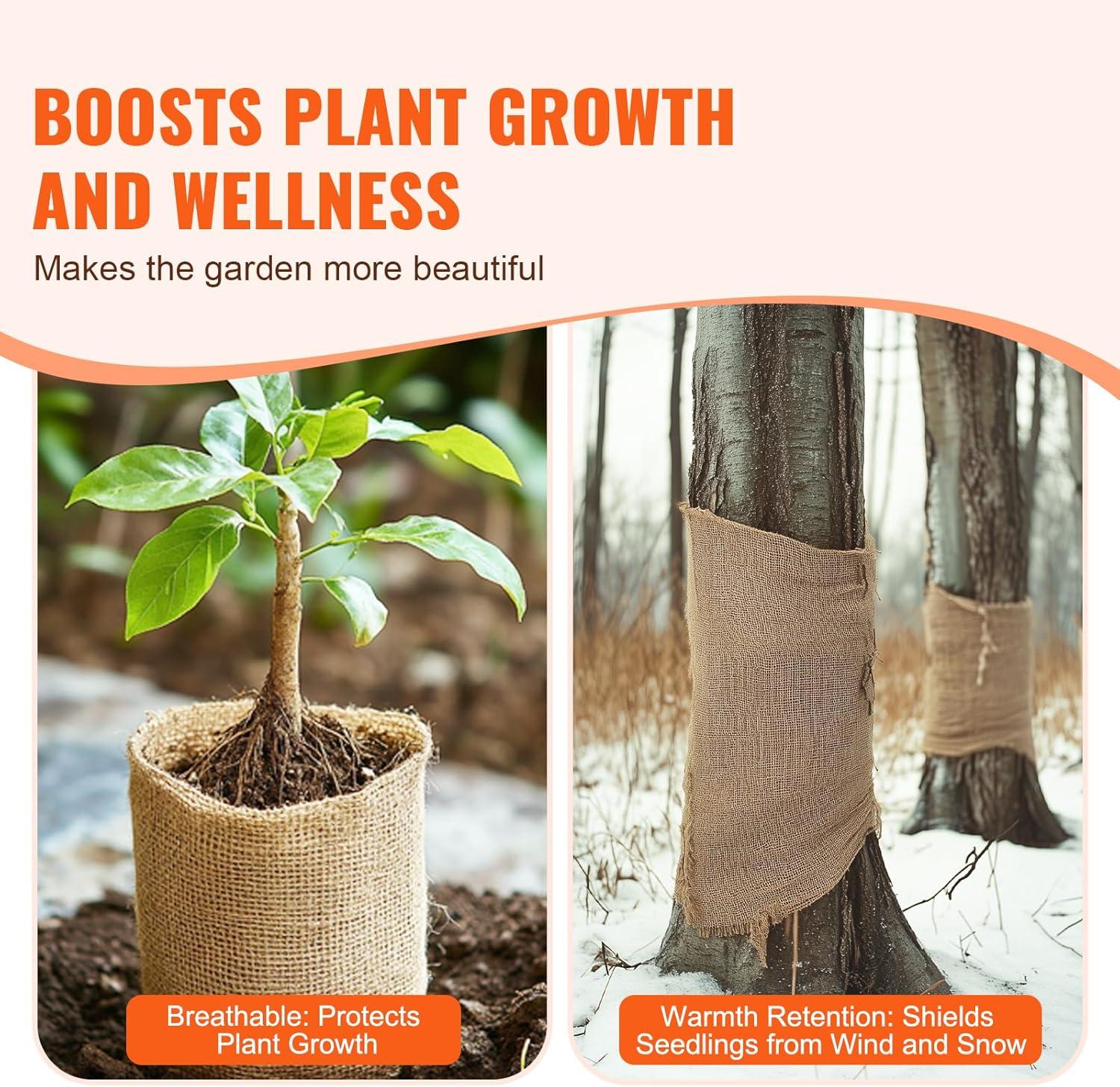 imageVEVOR Burlap Fabric Roll 14 x 30 ft High Density Natural Jute Fiber Material for Outdoor Plant Care Tree Wrap Roll Decor DIY Crafts Wedding Garden Weed Barrier Plants ampamp Trees Winter Covering40 inch x 75 ft