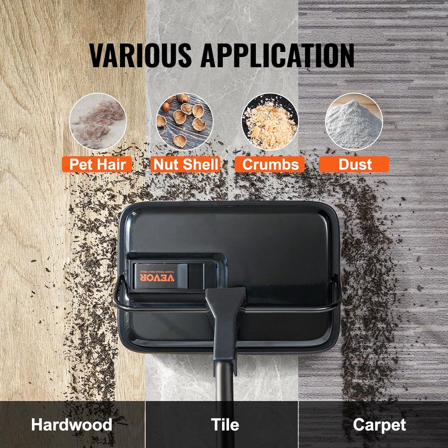 imageVEVOR Carpet Sweeper Manual Floor Sweeper with 300 ml Dustbin Capacity Easy to Empty for Home Office Carpets Pet Hair Dust BlackBlack