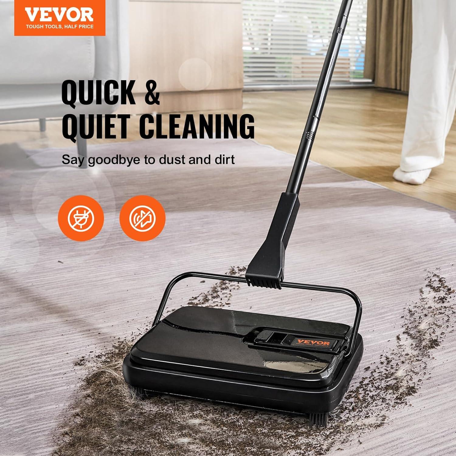 imageVEVOR Carpet Sweeper Manual Floor Sweeper with 300 ml Dustbin Capacity Easy to Empty for Home Office Carpets Pet Hair Dust BlackBlack