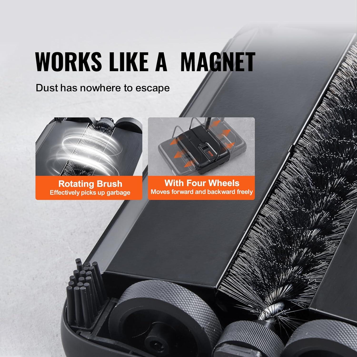 imageVEVOR Carpet Sweeper Manual Floor Sweeper with 300 ml Dustbin Capacity Easy to Empty for Home Office Carpets Pet Hair Dust BlackBlack