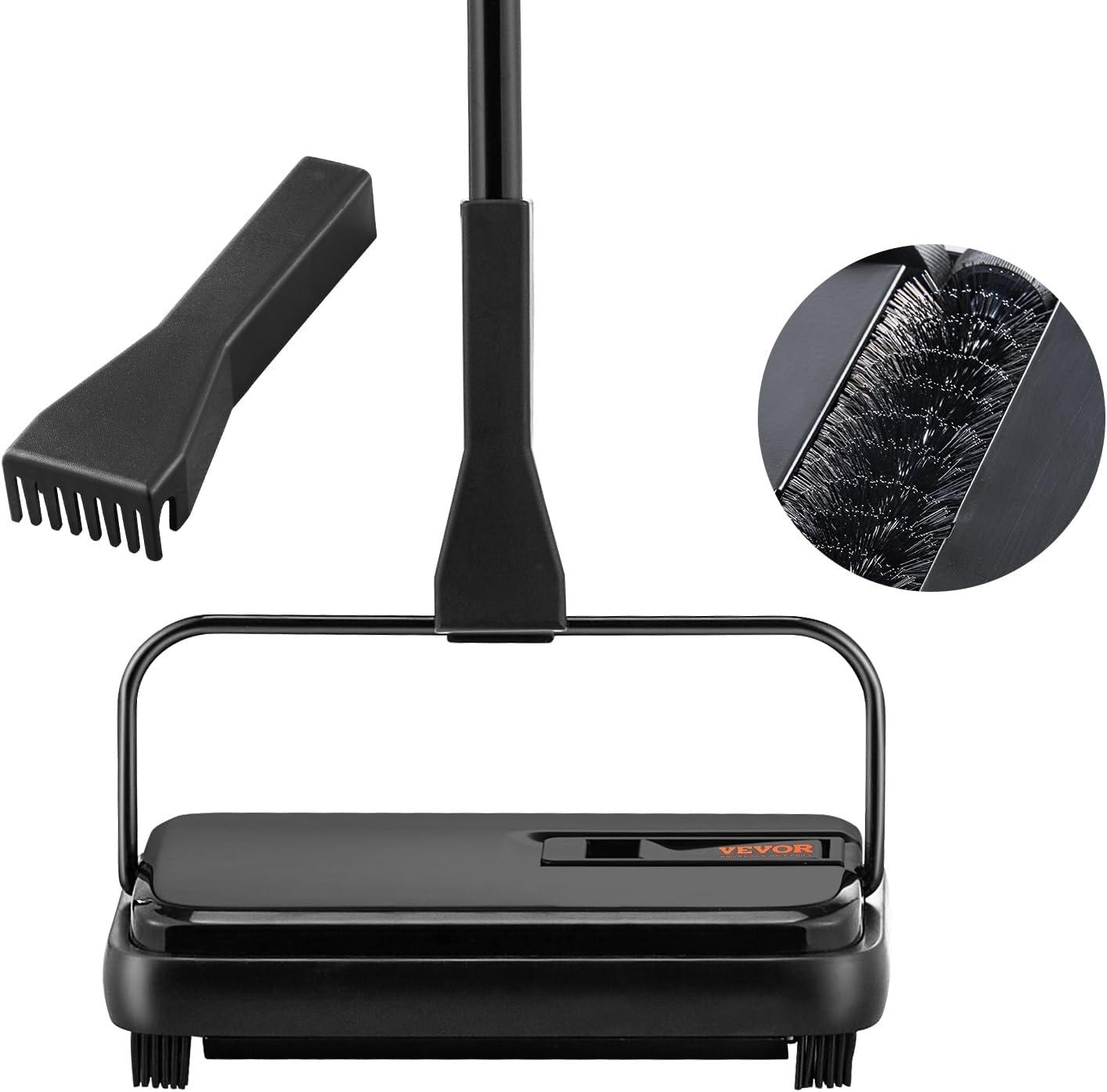 imageVEVOR Carpet Sweeper Manual Floor Sweeper with 300 ml Dustbin Capacity Easy to Empty for Home Office Carpets Pet Hair Dust BlackBlack