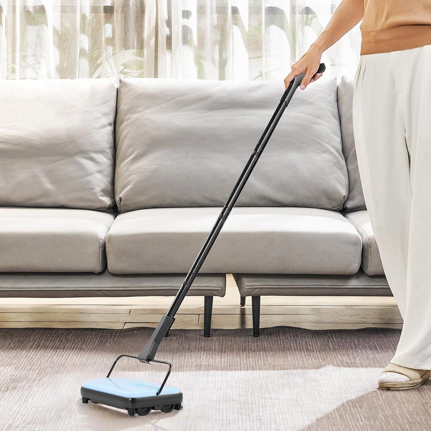 imageVEVOR Carpet Sweeper Manual Floor Sweeper with 300 ml Dustbin Capacity Easy to Empty for Home Office Carpets Pet Hair Dust BlackBlue