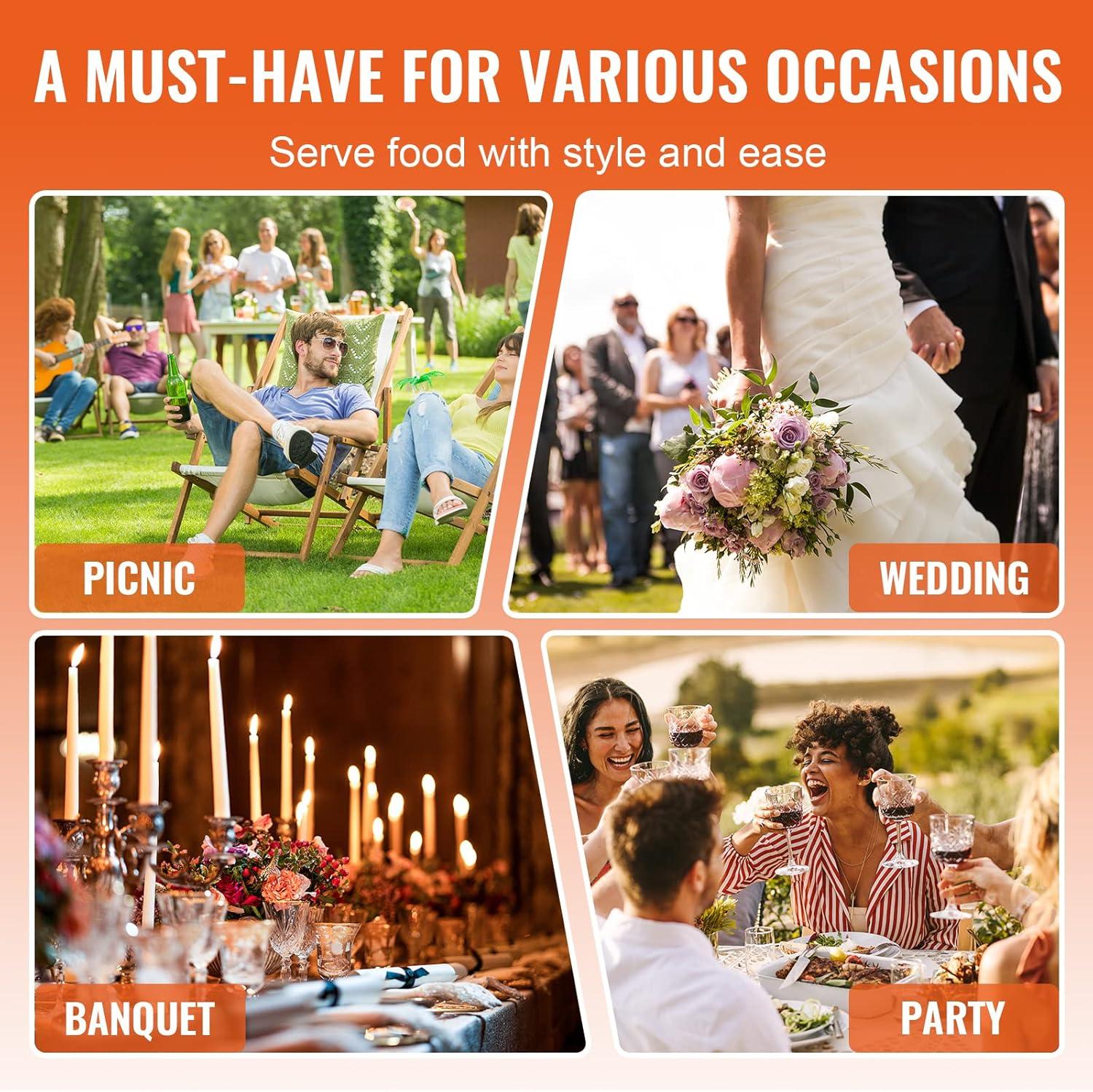 imageVEVOR Chafing Dish Buffet Set 5 Qt 4 Pack Stainless Steel Chafer with 4 Full Size Pan Round Catering Warmer Server with Glass Lid Water Pan Folding Stand Fuel Holder for Wedding Banquet GoldSilver