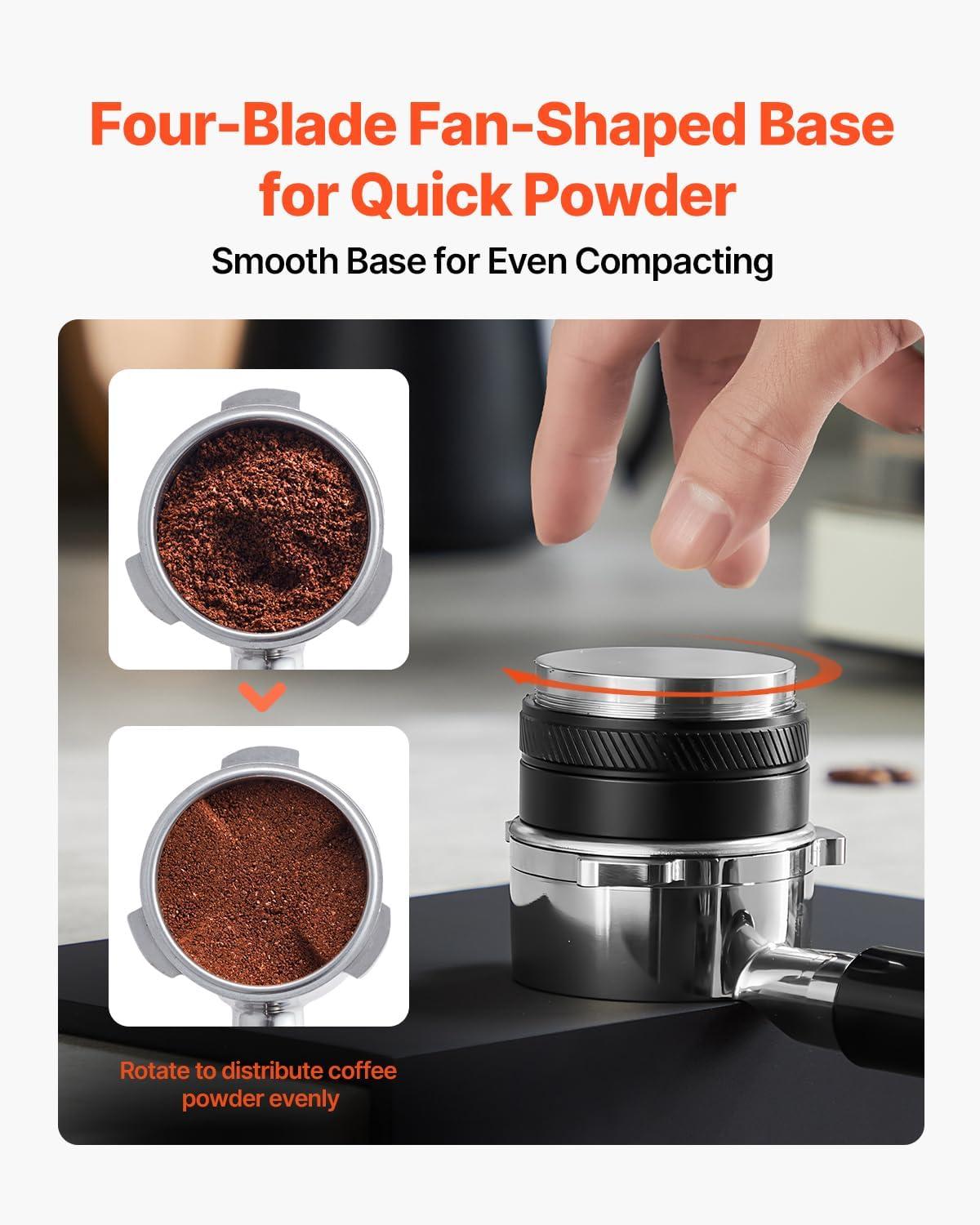 imageVEVOR Coffee Distributor 58mm 2in1 Adjustable Espresso Distributor with FanShaped Base Coffee Distributor 304 Stainless Steel with EasytoDisassemble Design51mm