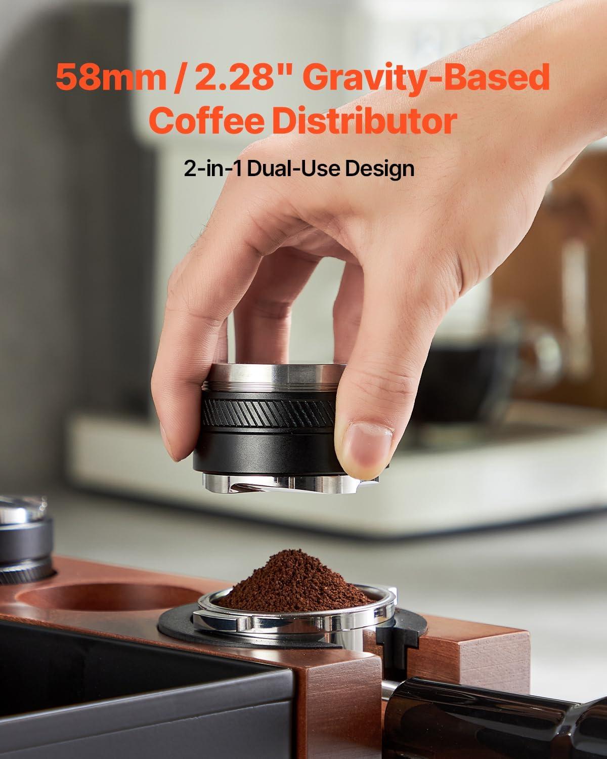imageVEVOR Coffee Distributor 58mm 2in1 Adjustable Espresso Distributor with FanShaped Base Coffee Distributor 304 Stainless Steel with EasytoDisassemble Design58mm