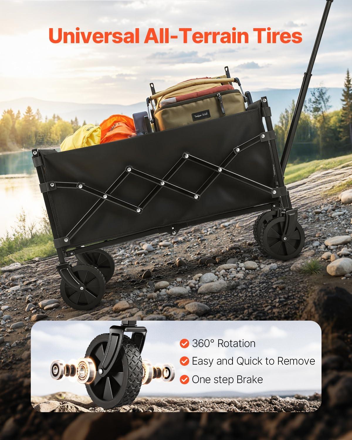 imageVEVOR Collapsible Folding Wagon with Wheels Wagons Carts Foldable with 225lbs Capacity Lightweight Portable Utility Wagon Cart for Grocery Shopping Sports Camping and GardenBlack