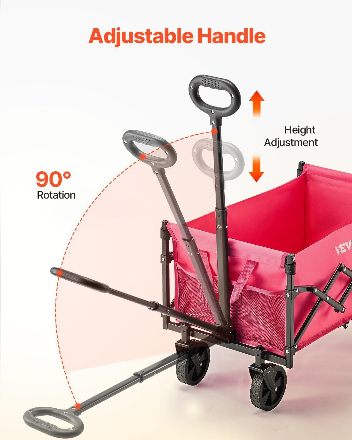imageVEVOR Collapsible Folding Wagon with Wheels Wagons Carts Foldable with 225lbs Capacity Lightweight Portable Utility Wagon Cart for Grocery Shopping Sports Camping and GardenPink  Black