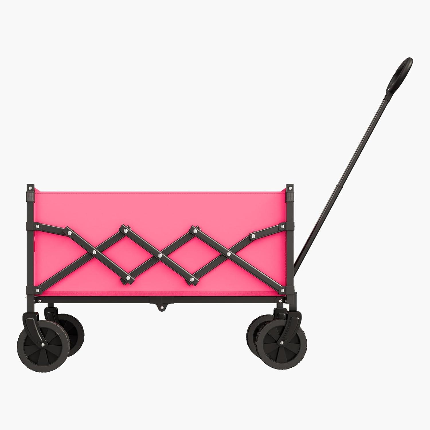 imageVEVOR Collapsible Folding Wagon with Wheels Wagons Carts Foldable with 225lbs Capacity Lightweight Portable Utility Wagon Cart for Grocery Shopping Sports Camping and GardenPink  Black