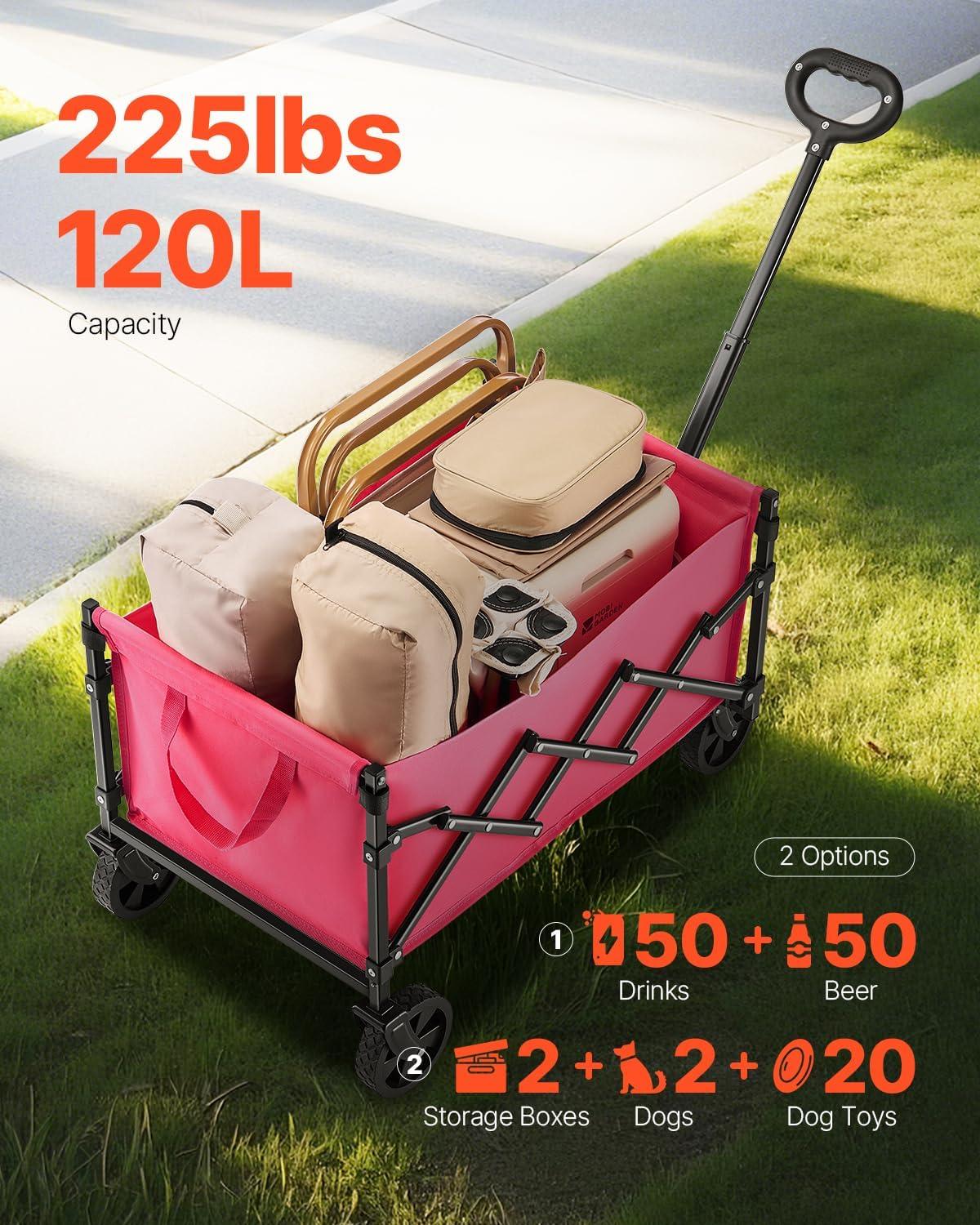 imageVEVOR Collapsible Folding Wagon with Wheels Wagons Carts Foldable with 225lbs Capacity Lightweight Portable Utility Wagon Cart for Grocery Shopping Sports Camping and GardenPink  Black
