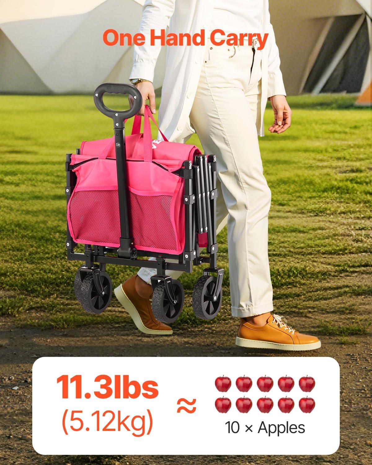 imageVEVOR Collapsible Folding Wagon with Wheels Wagons Carts Foldable with 225lbs Capacity Lightweight Portable Utility Wagon Cart for Grocery Shopping Sports Camping and GardenPink  Black