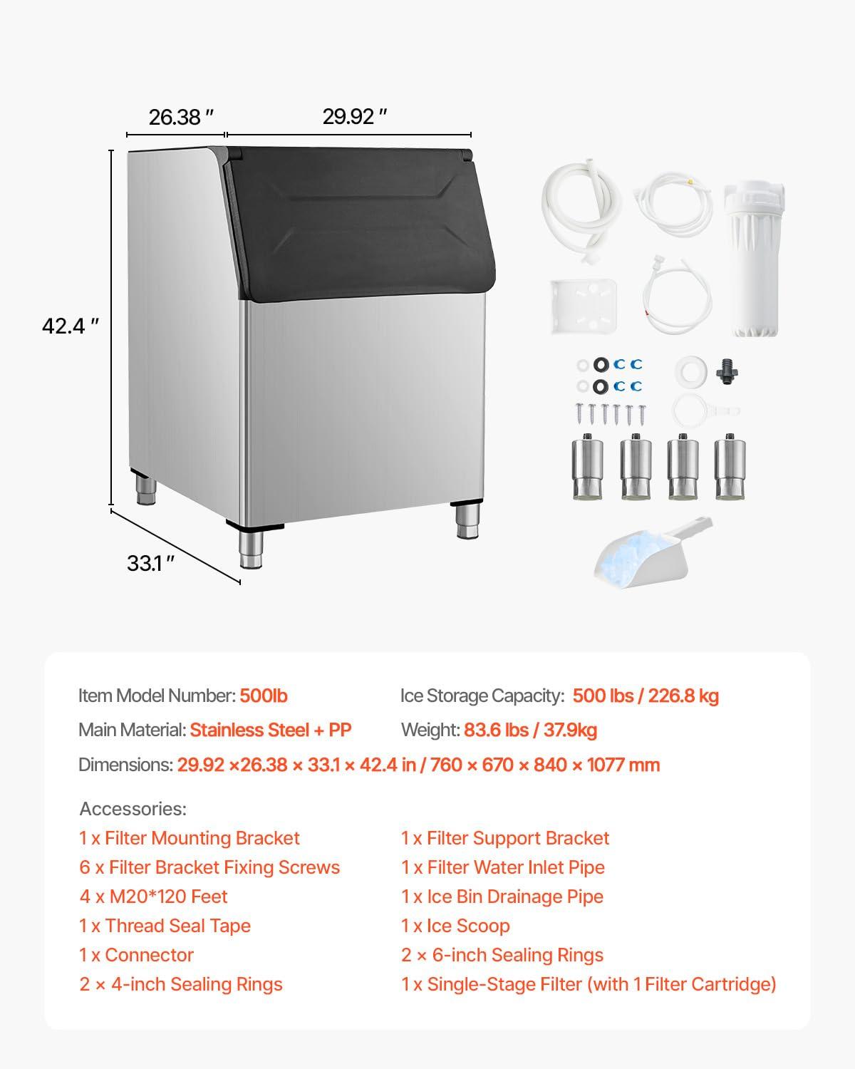 imageVEVOR Commercial Ice Maker Storage Bin 300 LBS Capacity IceBin Commercial Ice Storage Bin with Adjustable AntiSlip Rubber Feet Suitable for Restaurant Hotel and Beverage ShopsIce Storage Bin