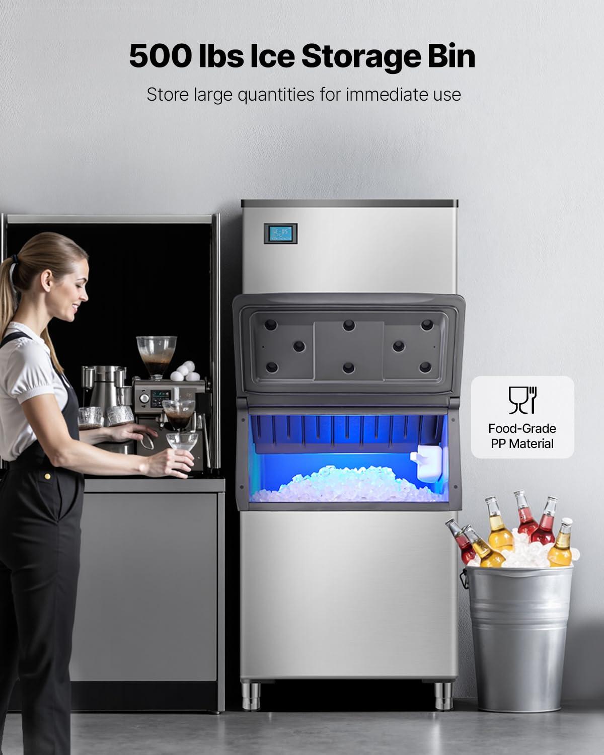 imageVEVOR Commercial Ice Maker Storage Bin 300 LBS Capacity IceBin Commercial Ice Storage Bin with Adjustable AntiSlip Rubber Feet Suitable for Restaurant Hotel and Beverage ShopsWhole Machine