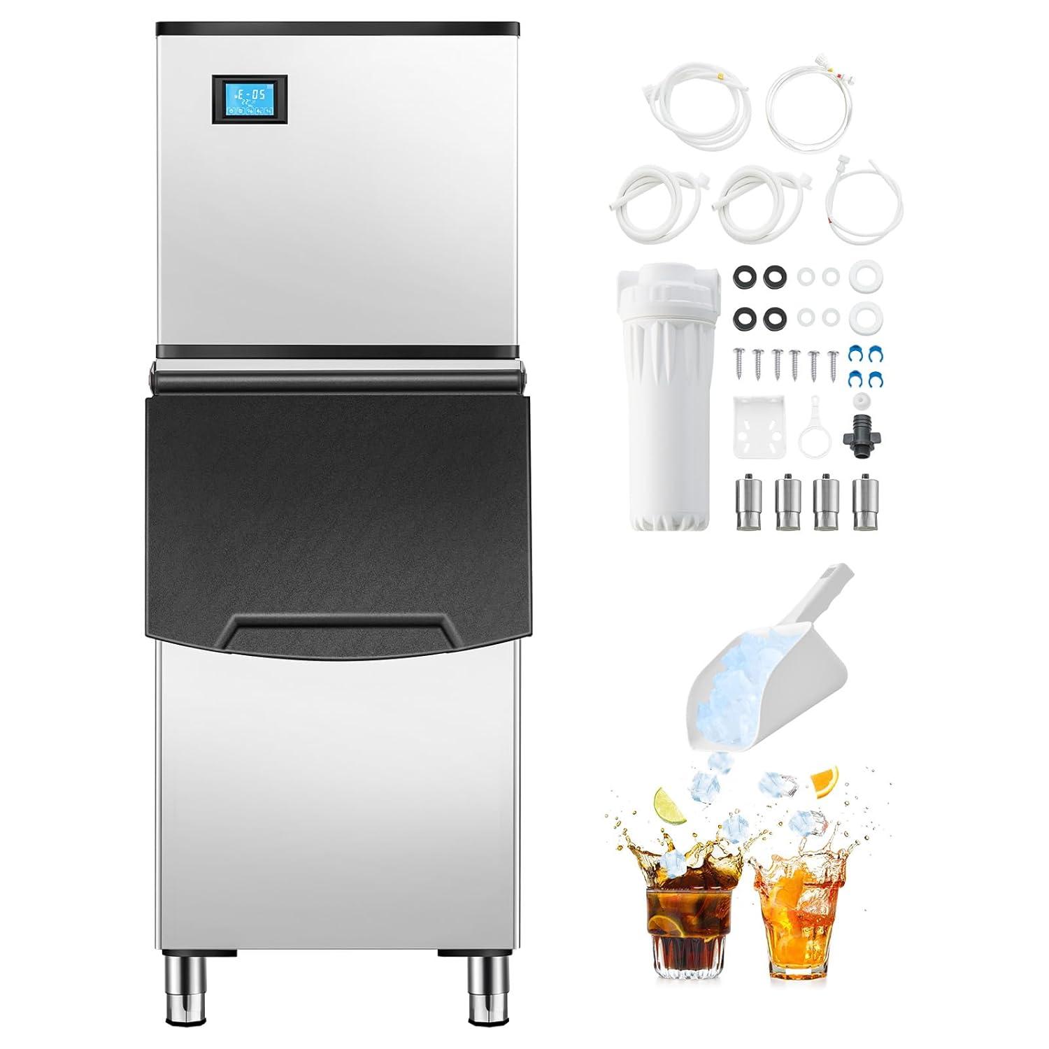 imageVEVOR Commercial Ice Maker Storage Bin 300 LBS Capacity IceBin Commercial Ice Storage Bin with Adjustable AntiSlip Rubber Feet Suitable for Restaurant Hotel and Beverage ShopsWhole Machine