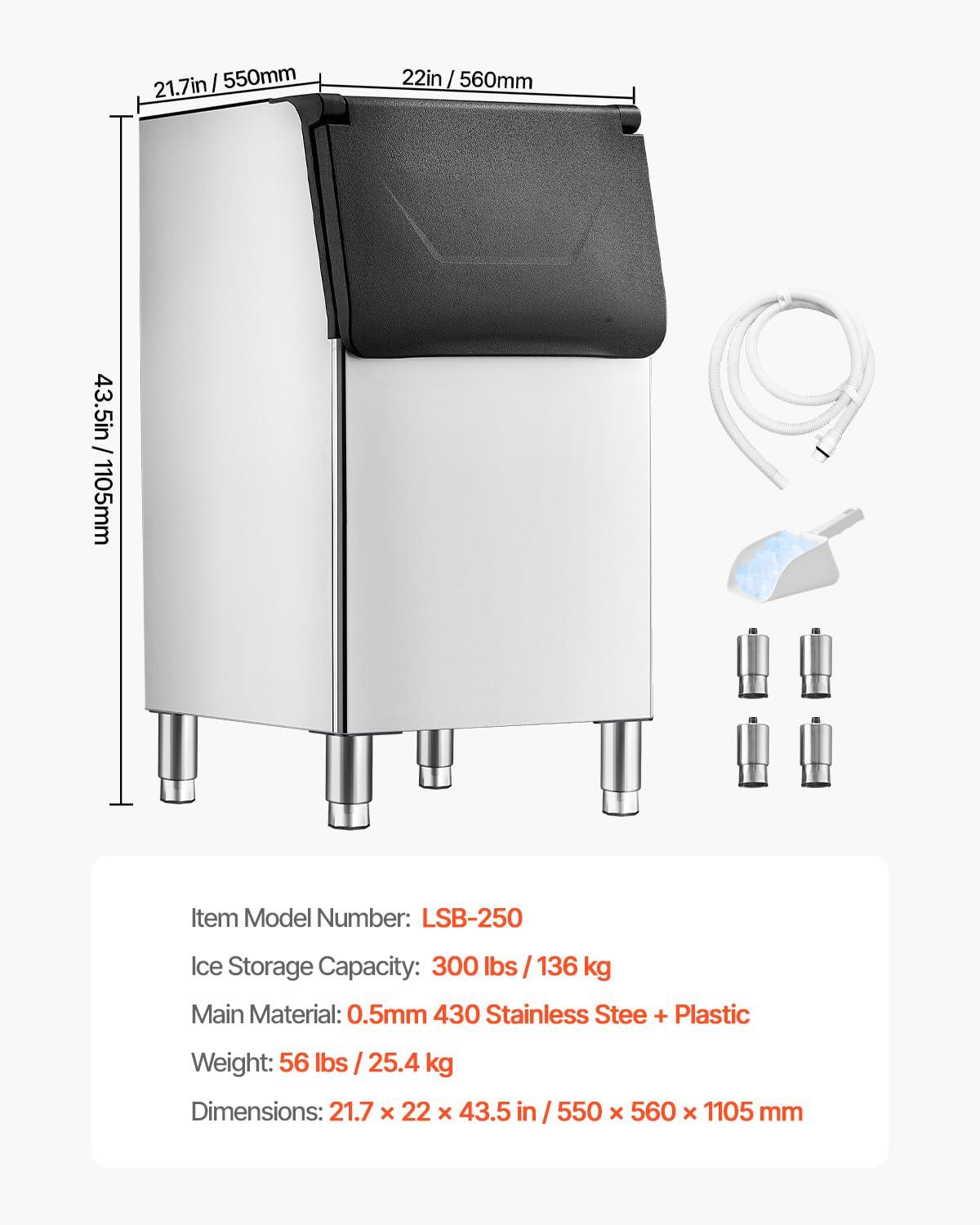 imageVEVOR Commercial Ice Maker Storage Bin 300 LBS Capacity IceBin Commercial Ice Storage Bin with Adjustable AntiSlip Rubber Feet Suitable for Restaurant Hotel and Beverage ShopsIce Storage Bin
