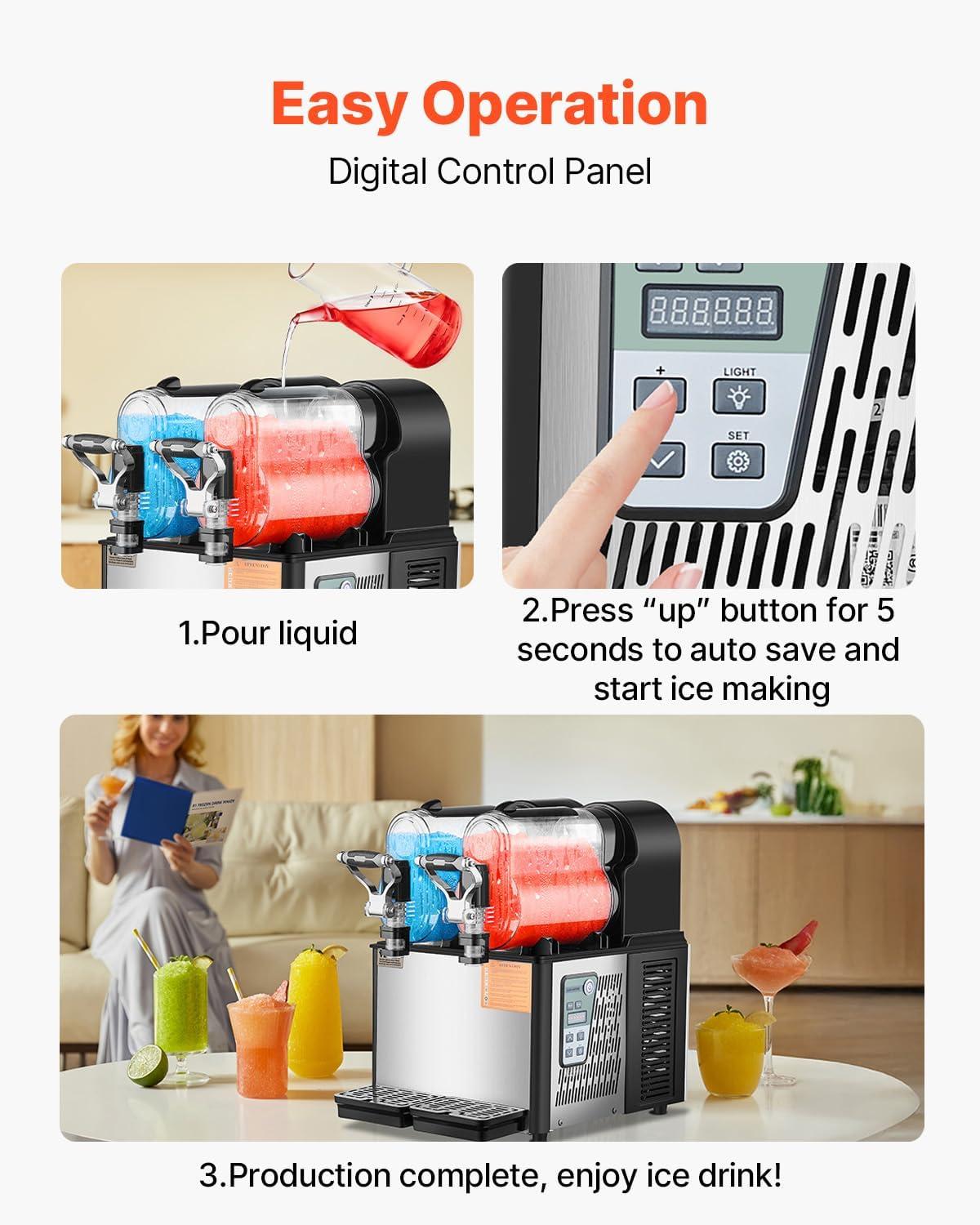 imageVEVOR Commercial Slushy Machine 12Lx3 Triple Tank Frozen Drink Machine 144 Cups Stainless Steel Margarita Smoothie Frozen Drink Maker Slushie Maker for Home Party Restaurants Cafe Bars08 Gal x 2  3 L x 2