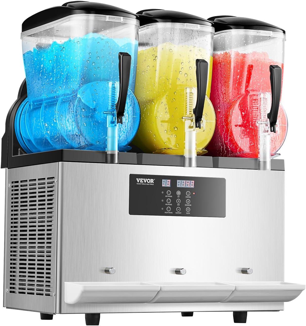 imageVEVOR Commercial Slushy Machine 12Lx3 Triple Tank Frozen Drink Machine 144 Cups Stainless Steel Margarita Smoothie Frozen Drink Maker Slushie Maker for Home Party Restaurants Cafe Bars36L