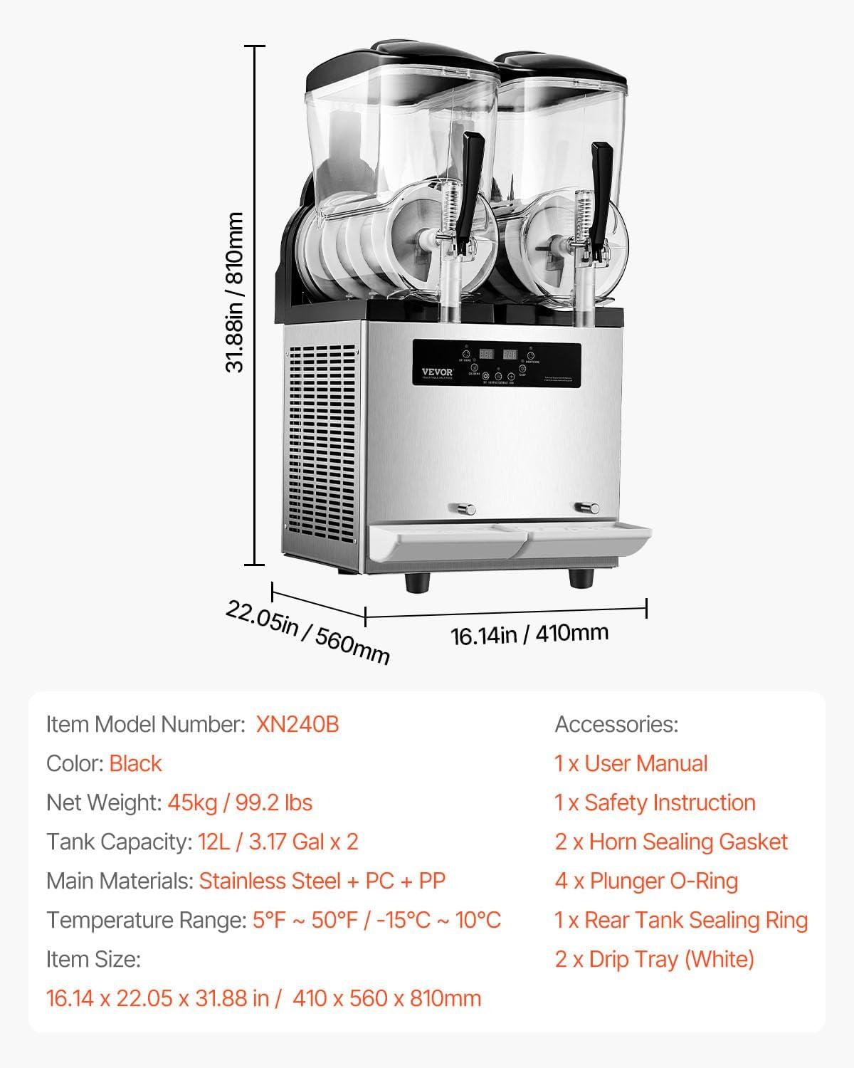 imageVEVOR Commercial Slushy Machine 12Lx3 Triple Tank Frozen Drink Machine 144 Cups Stainless Steel Margarita Smoothie Frozen Drink Maker Slushie Maker for Home Party Restaurants Cafe Bars24L