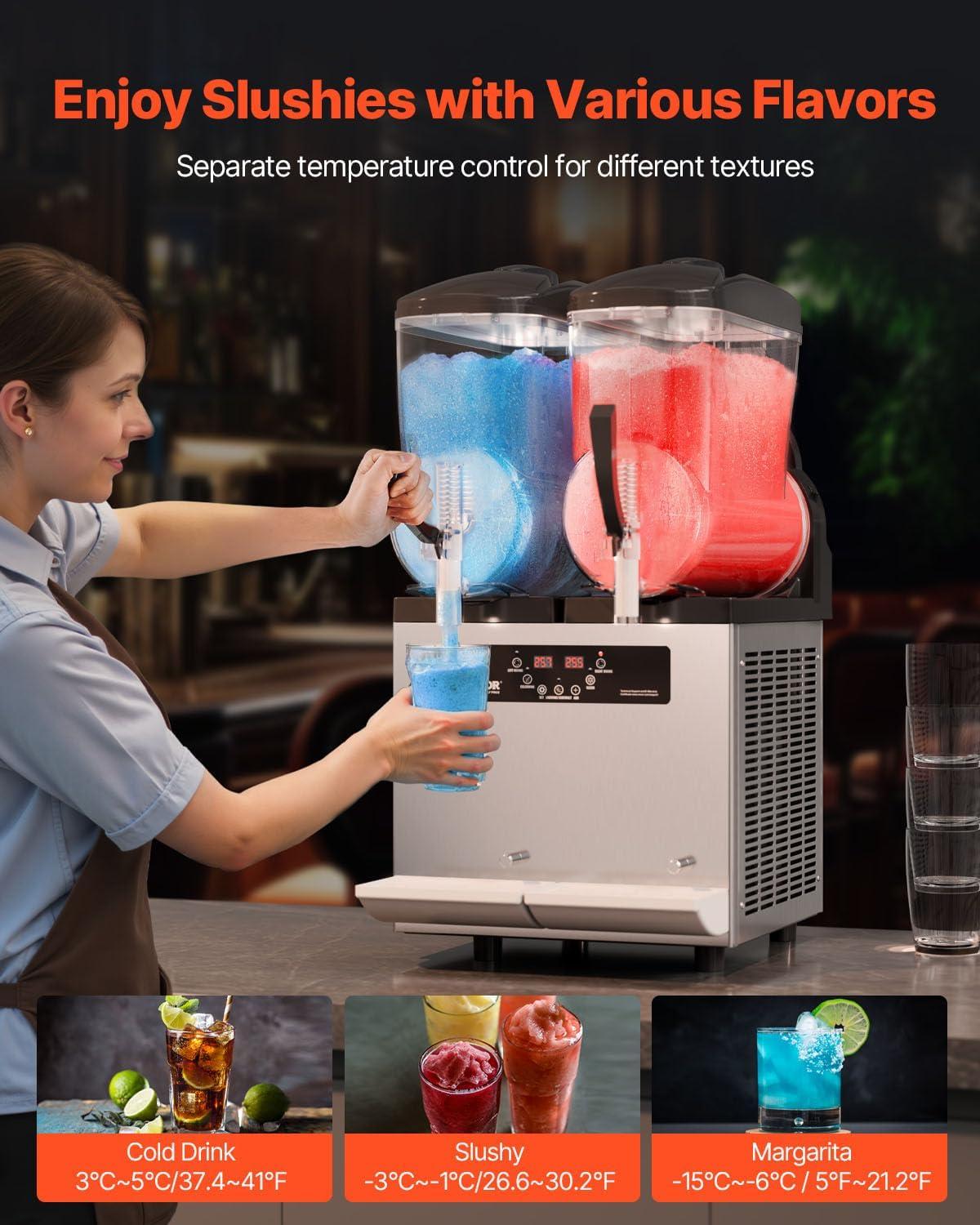 imageVEVOR Commercial Slushy Machine 12Lx3 Triple Tank Frozen Drink Machine 144 Cups Stainless Steel Margarita Smoothie Frozen Drink Maker Slushie Maker for Home Party Restaurants Cafe Bars24L