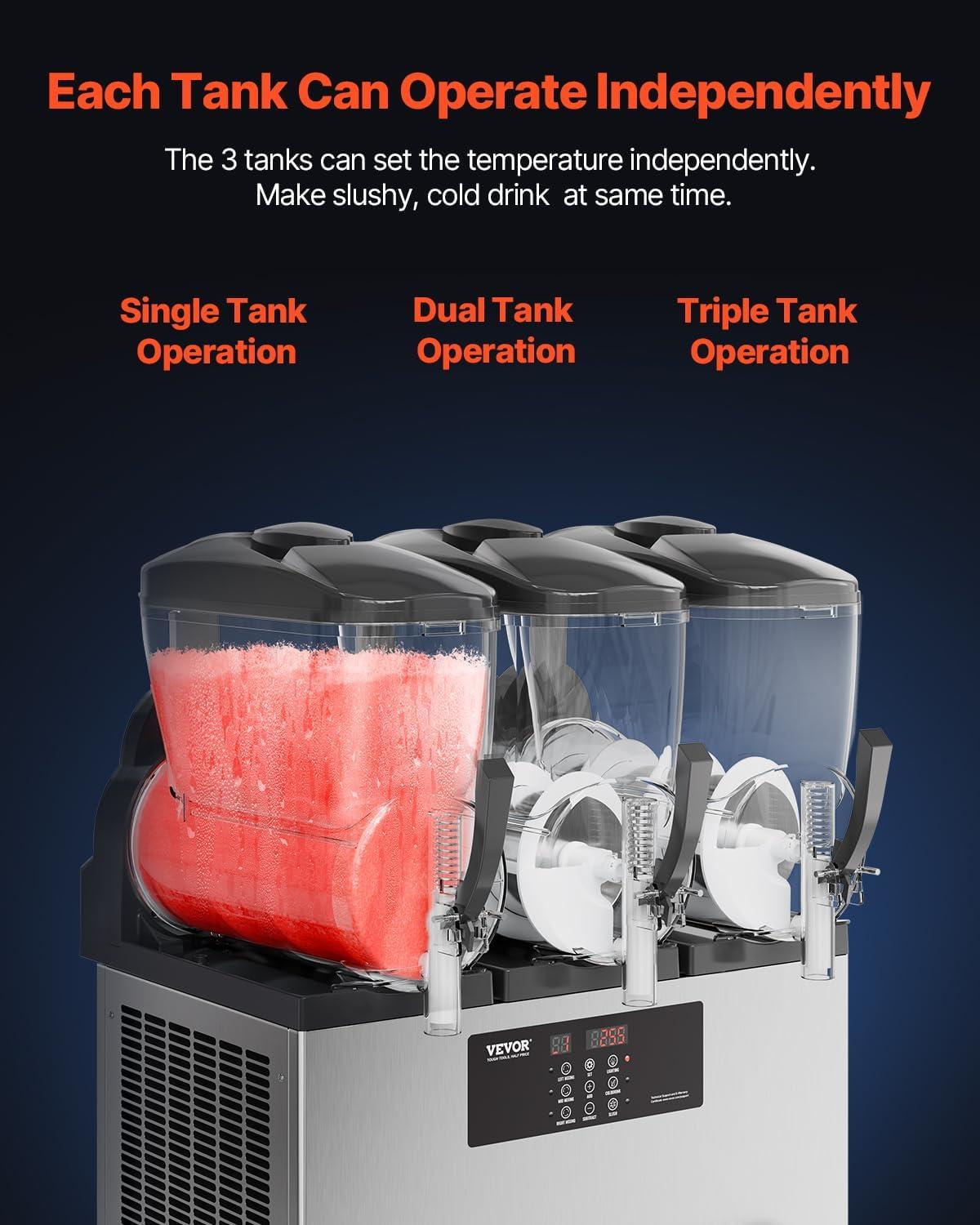 imageVEVOR Commercial Slushy Machine 12Lx3 Triple Tank Frozen Drink Machine 144 Cups Stainless Steel Margarita Smoothie Frozen Drink Maker Slushie Maker for Home Party Restaurants Cafe Bars36L
