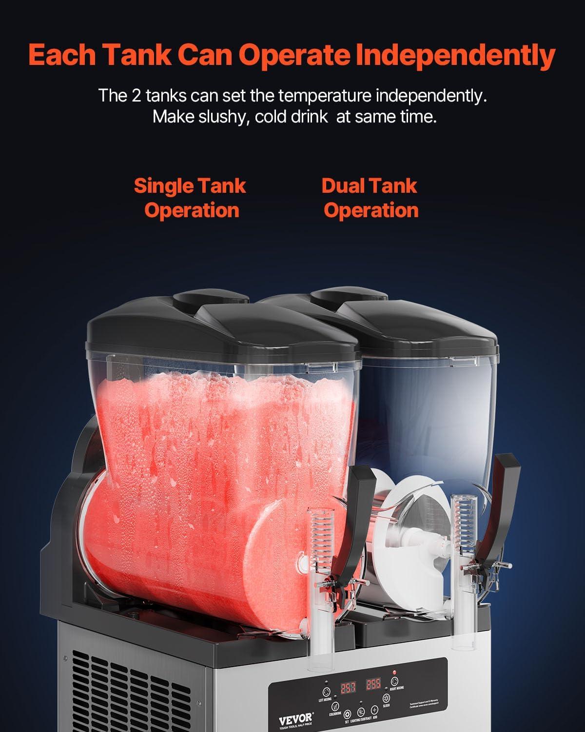 imageVEVOR Commercial Slushy Machine 12Lx3 Triple Tank Frozen Drink Machine 144 Cups Stainless Steel Margarita Smoothie Frozen Drink Maker Slushie Maker for Home Party Restaurants Cafe Bars24L
