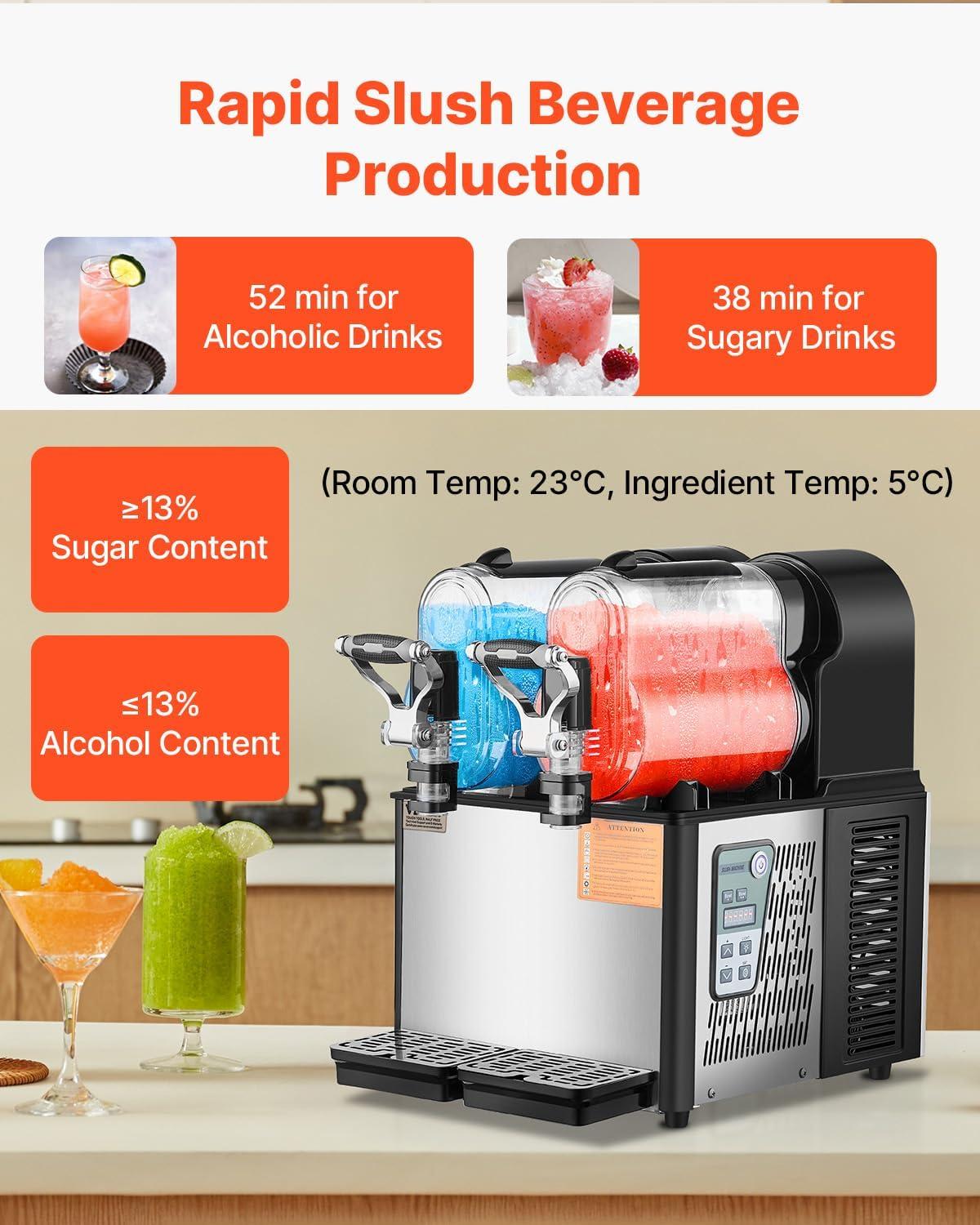 imageVEVOR Commercial Slushy Machine 12Lx3 Triple Tank Frozen Drink Machine 144 Cups Stainless Steel Margarita Smoothie Frozen Drink Maker Slushie Maker for Home Party Restaurants Cafe Bars08 Gal x 2  3 L x 2
