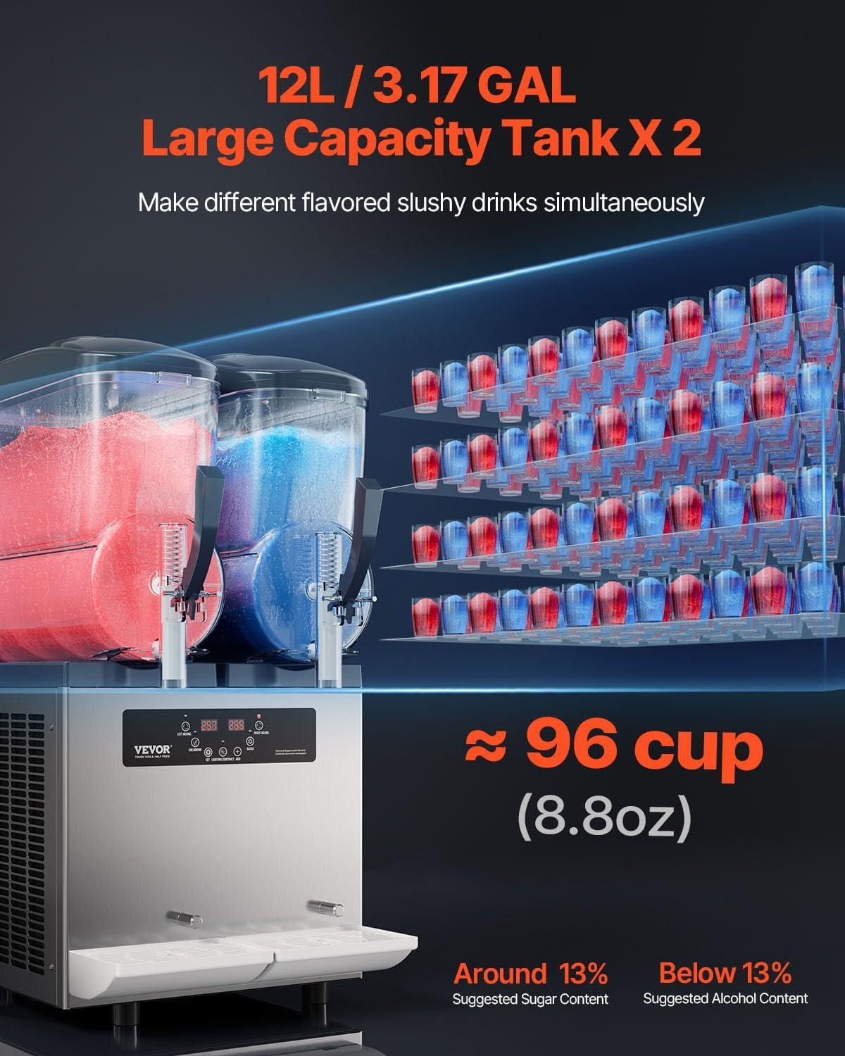 imageVEVOR Commercial Slushy Machine 12Lx3 Triple Tank Frozen Drink Machine 144 Cups Stainless Steel Margarita Smoothie Frozen Drink Maker Slushie Maker for Home Party Restaurants Cafe Bars24L