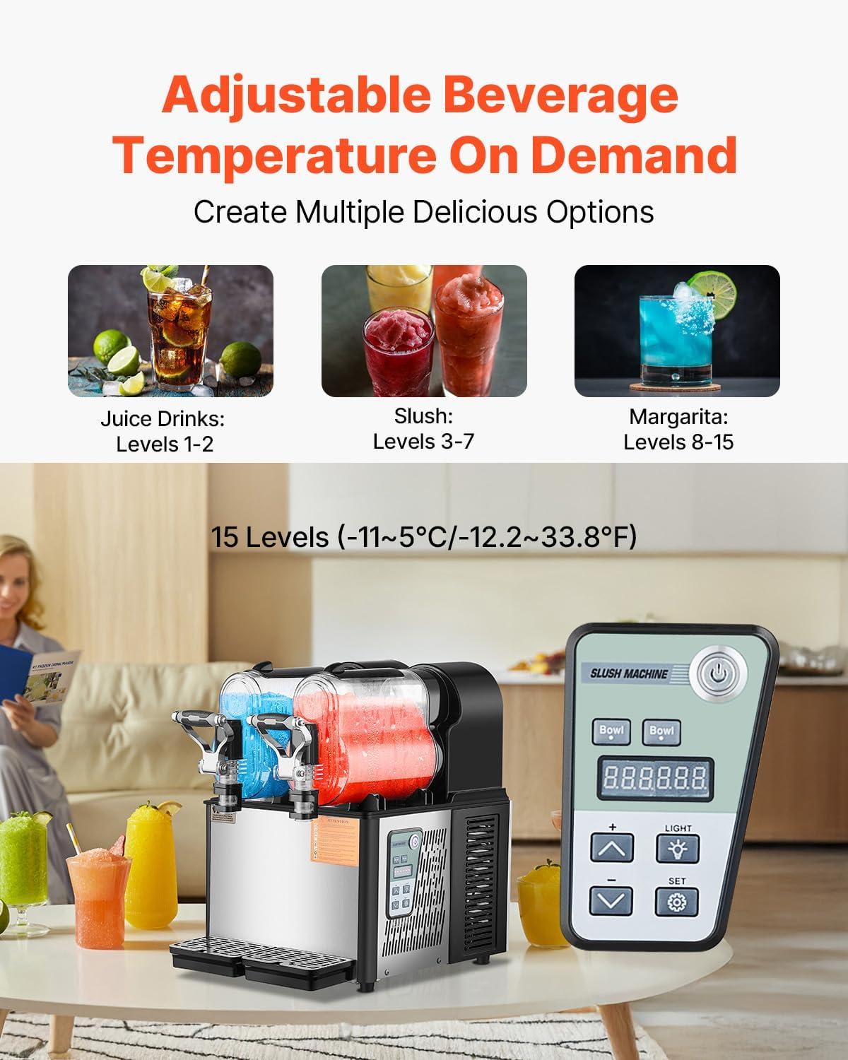 imageVEVOR Commercial Slushy Machine 12Lx3 Triple Tank Frozen Drink Machine 144 Cups Stainless Steel Margarita Smoothie Frozen Drink Maker Slushie Maker for Home Party Restaurants Cafe Bars08 Gal x 2  3 L x 2