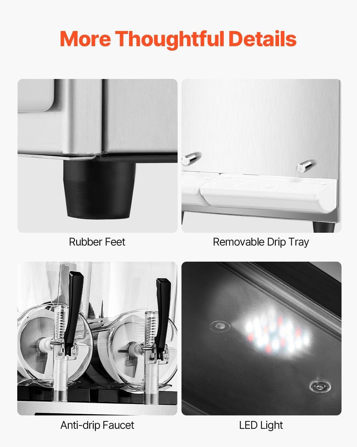 imageVEVOR Commercial Slushy Machine 12Lx3 Triple Tank Frozen Drink Machine 144 Cups Stainless Steel Margarita Smoothie Frozen Drink Maker Slushie Maker for Home Party Restaurants Cafe Bars24L