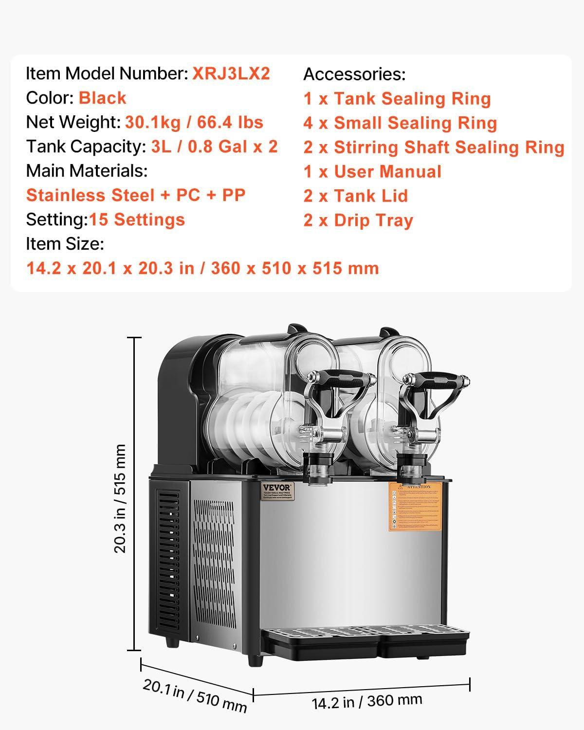 imageVEVOR Commercial Slushy Machine 12Lx3 Triple Tank Frozen Drink Machine 144 Cups Stainless Steel Margarita Smoothie Frozen Drink Maker Slushie Maker for Home Party Restaurants Cafe Bars08 Gal x 2  3 L x 2