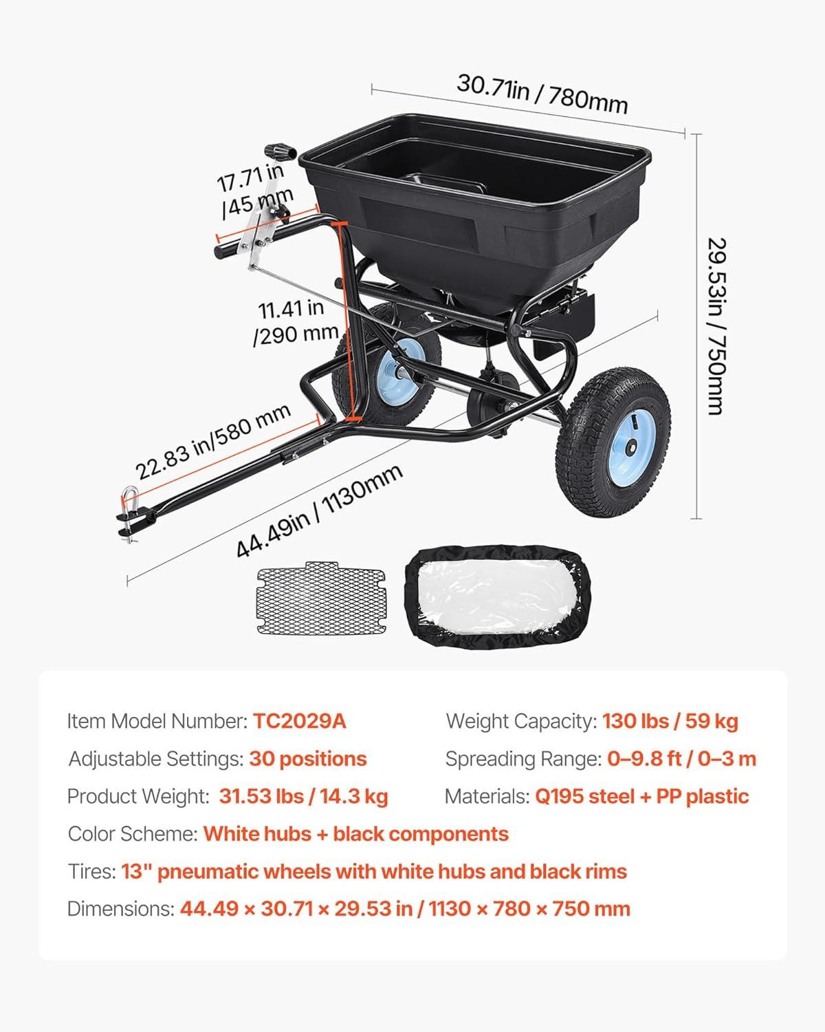 imageVEVOR Compost Spreader 244256quot Height Adjustable Handle 24quot Wide Lawn and Garden Peat Moss Roller with Side Latches Powder Coated Steel Mesh Basket for Spreading Manure Topsoil BlackBlack