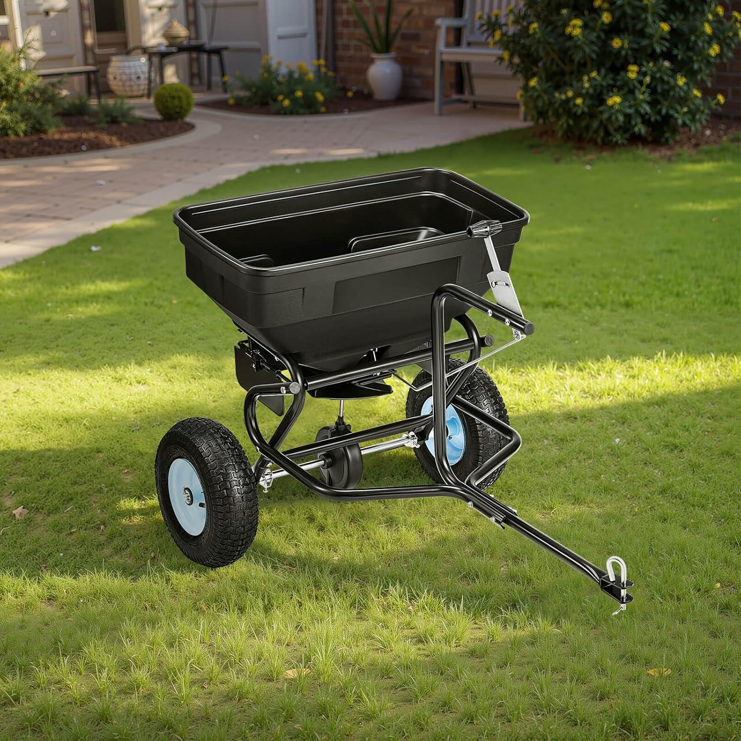 imageVEVOR Compost Spreader 244256quot Height Adjustable Handle 24quot Wide Lawn and Garden Peat Moss Roller with Side Latches Powder Coated Steel Mesh Basket for Spreading Manure Topsoil BlackBlack