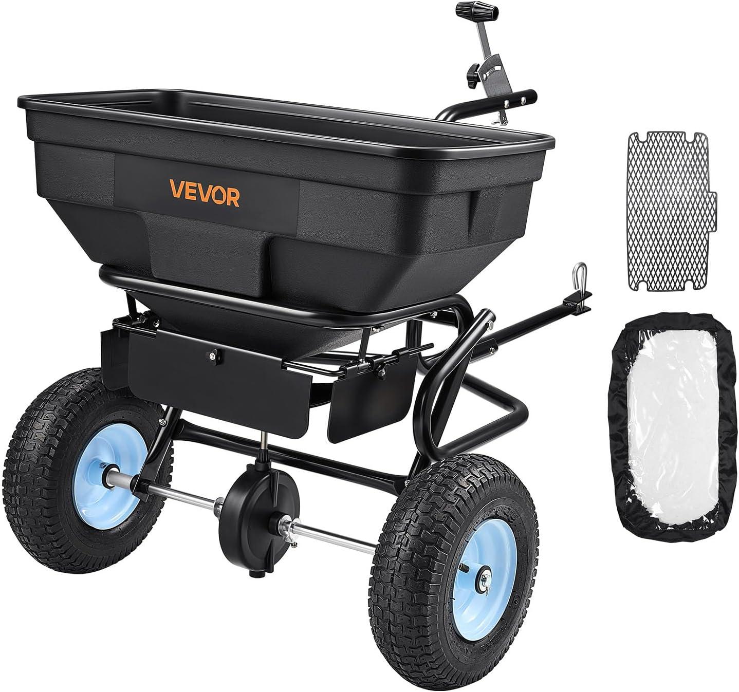 imageVEVOR Compost Spreader 244256quot Height Adjustable Handle 24quot Wide Lawn and Garden Peat Moss Roller with Side Latches Powder Coated Steel Mesh Basket for Spreading Manure Topsoil BlackBlack