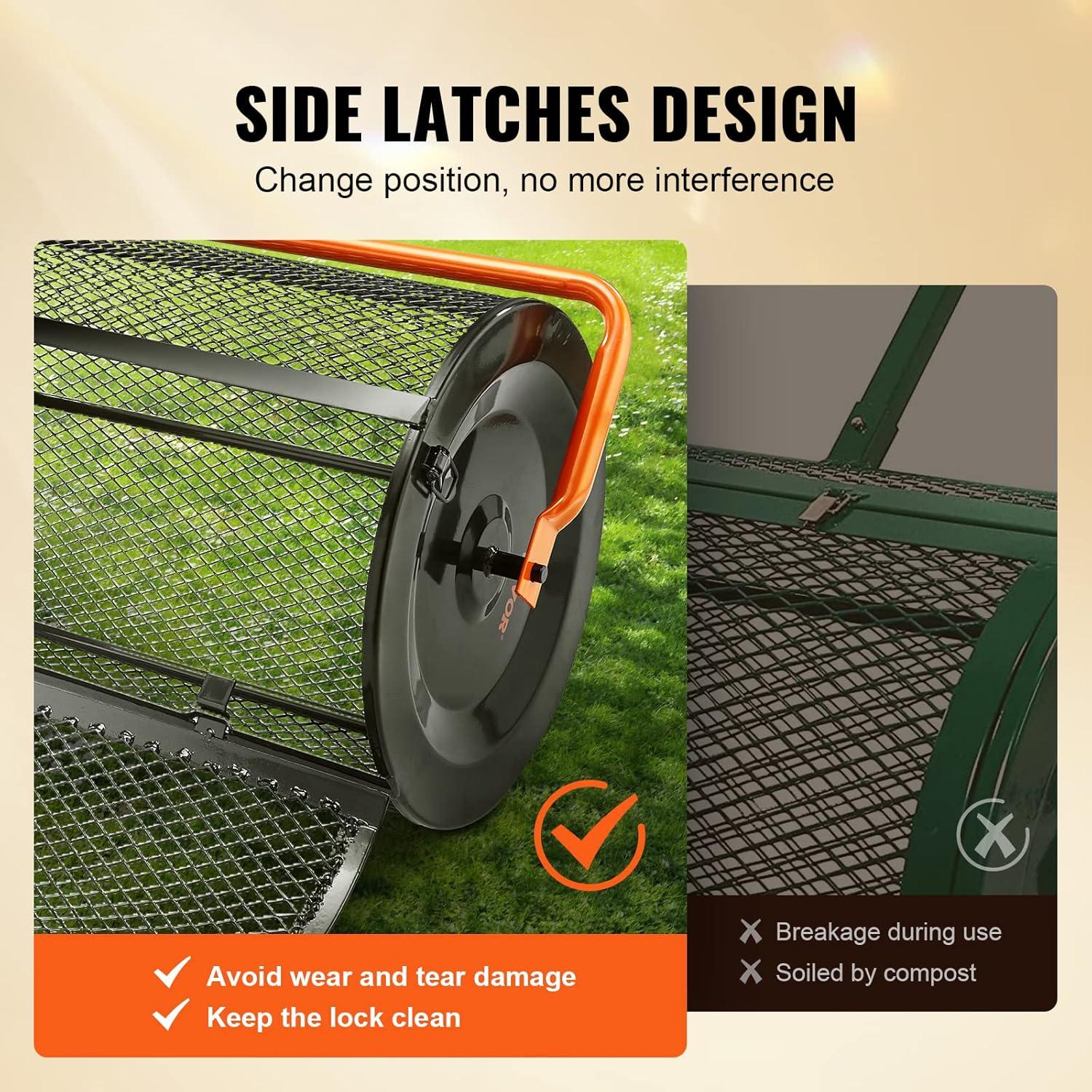 imageVEVOR Compost Spreader 244256quot Height Adjustable Handle 24quot Wide Lawn and Garden Peat Moss Roller with Side Latches Powder Coated Steel Mesh Basket for Spreading Manure Topsoil BlackBlack